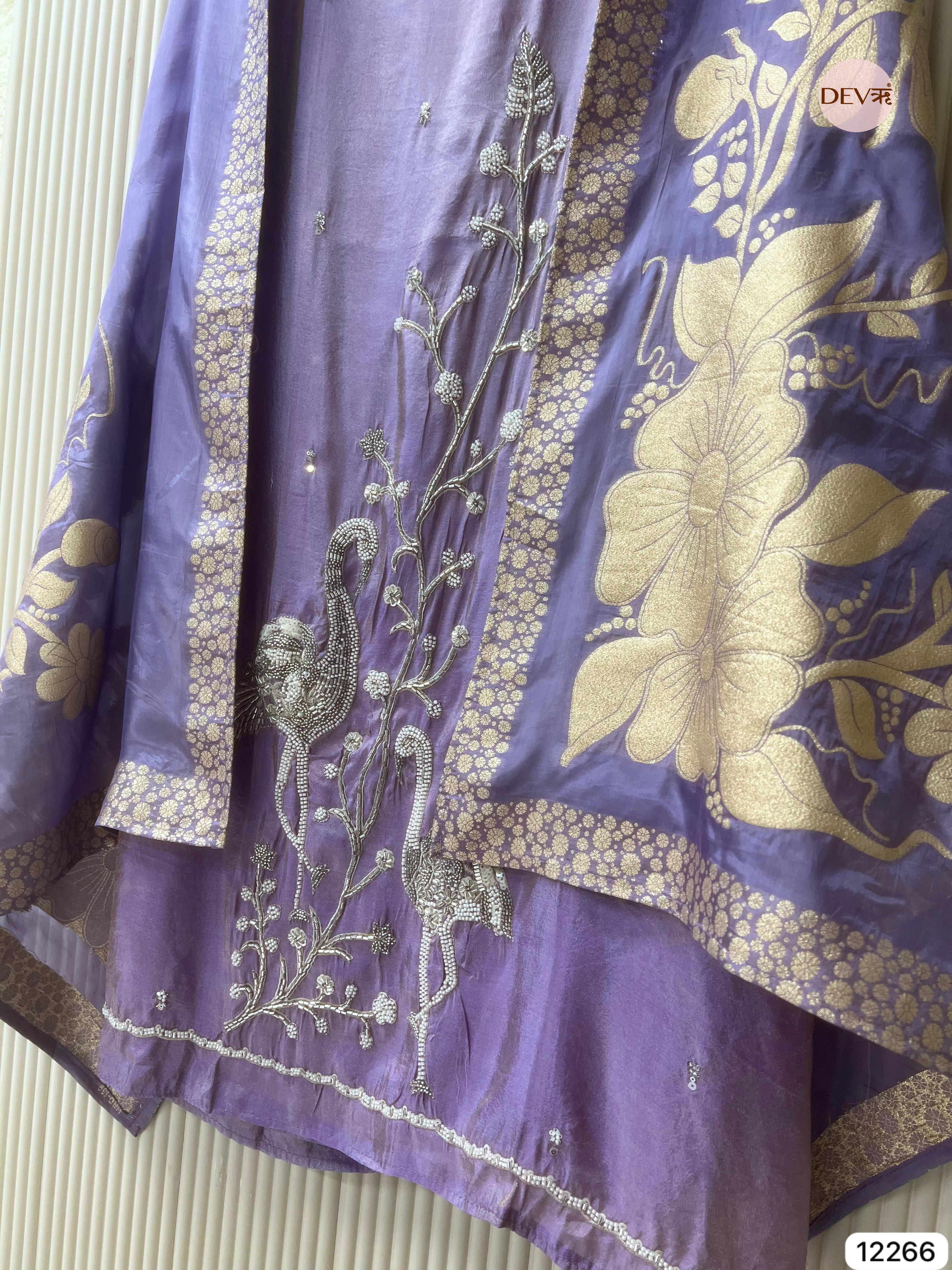 Lavender Tissue Shimmer Silk Embroidered Unstitched 3-Piece Suit (Devri – D.No 12266)