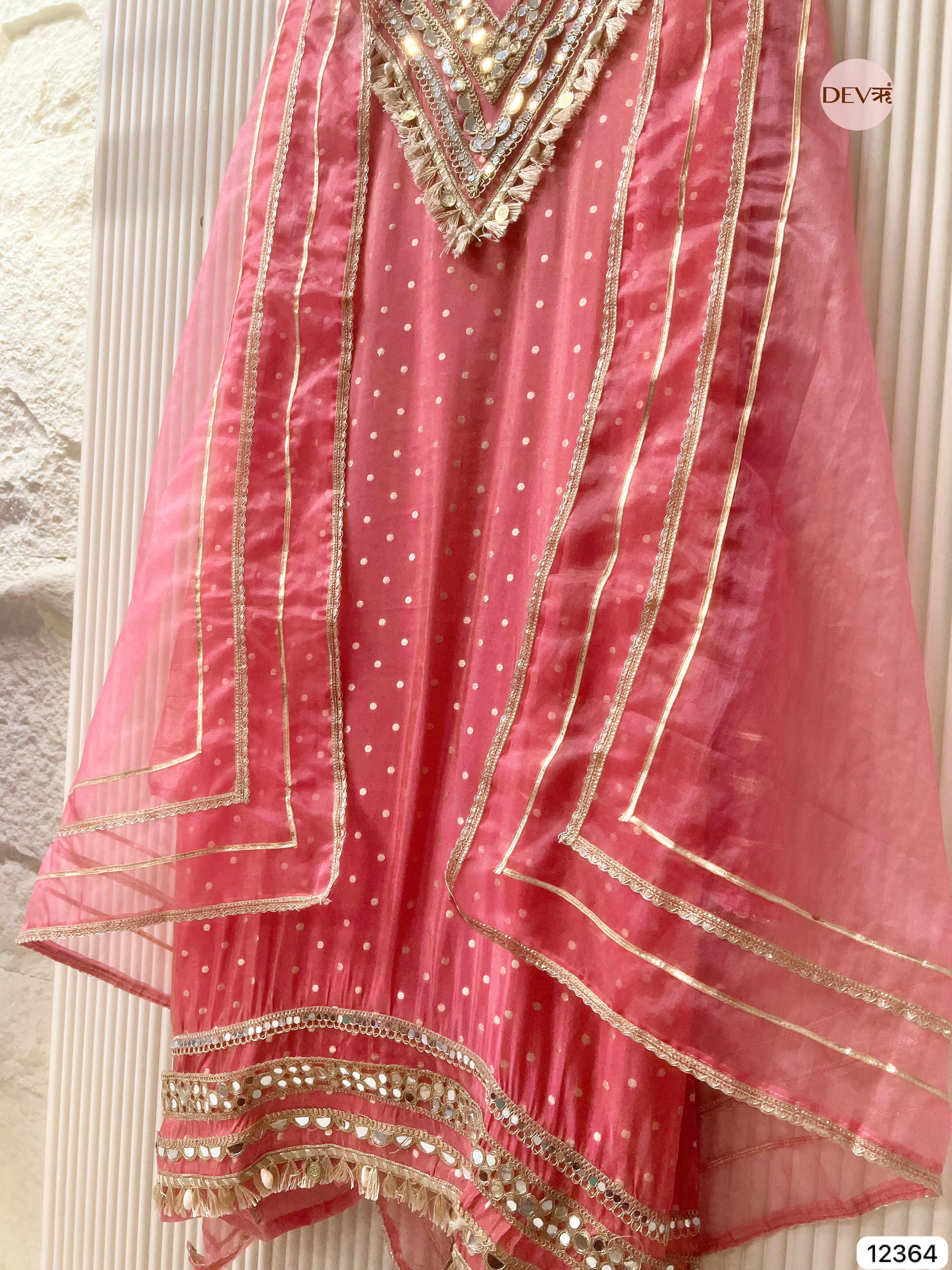 Rose Pink Tissue Shimmer Embellished Unstitched 3-Piece Suit (Devri – D.No 12364)