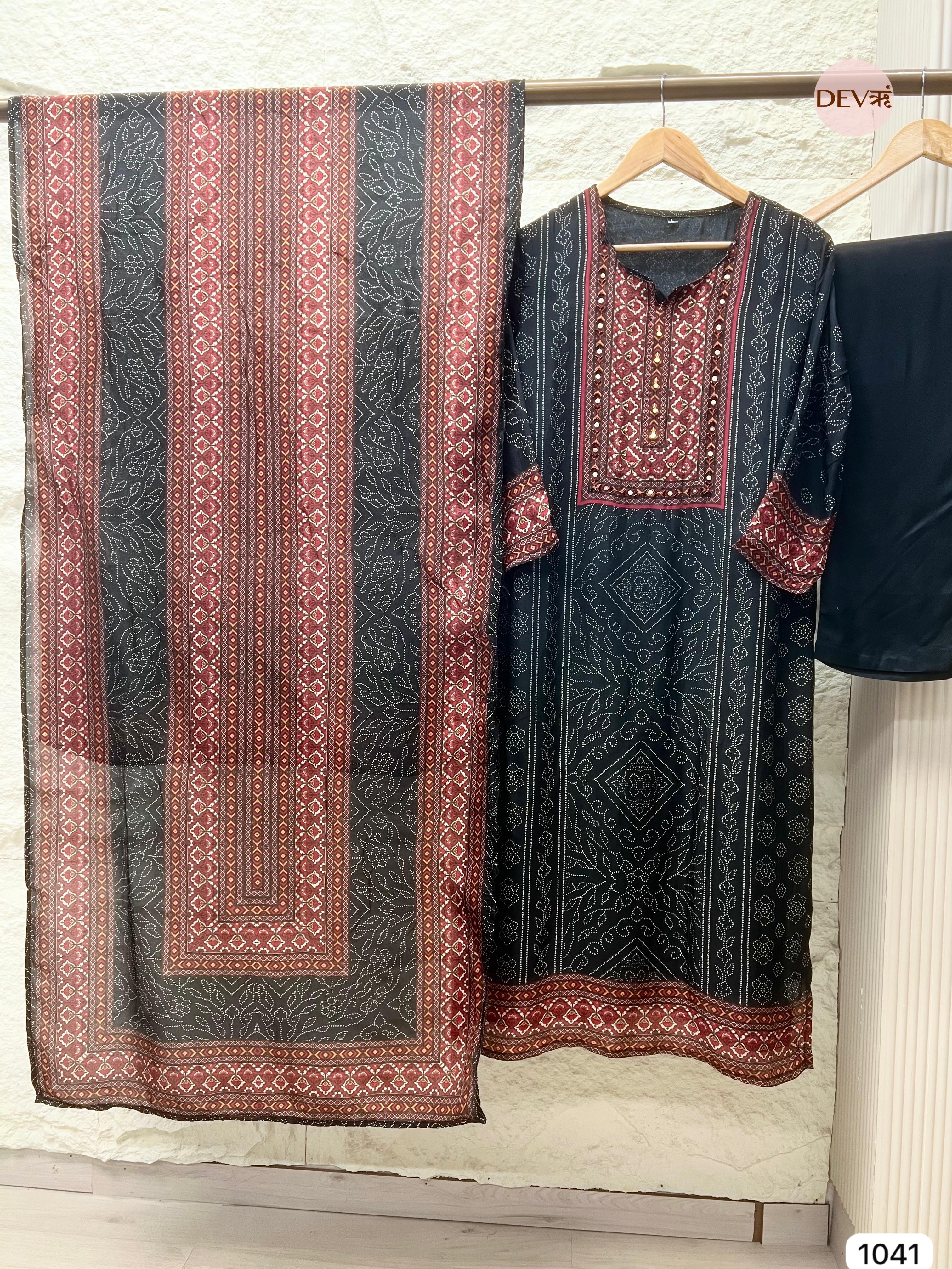 Rudrani Pure Modal Silk Printed Black 3-Piece Set (Devri – D.No 1041)