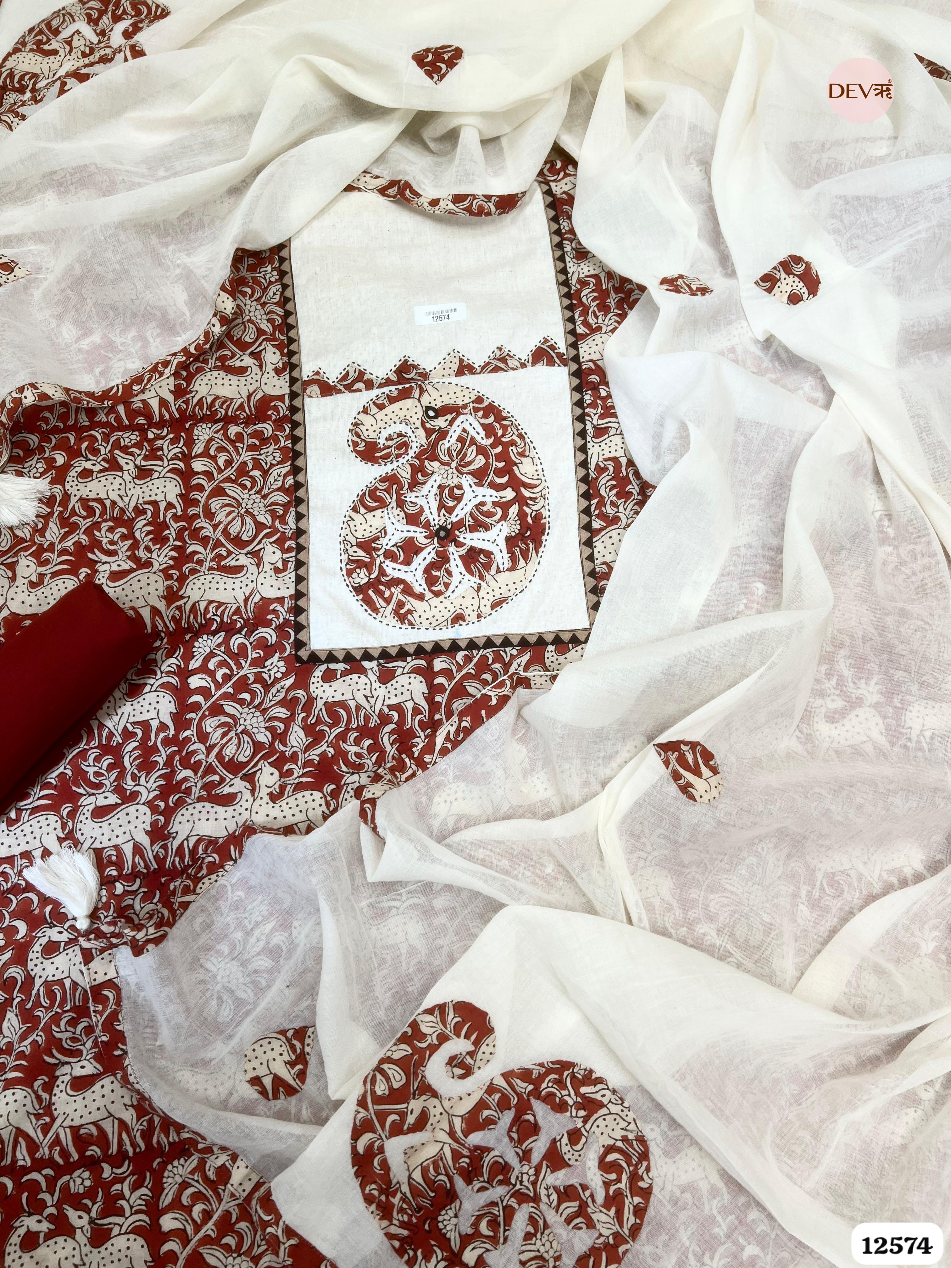 Maroon Cotton Deer Print Unstitched 3-Piece Suit (Devri – D.No 12574)