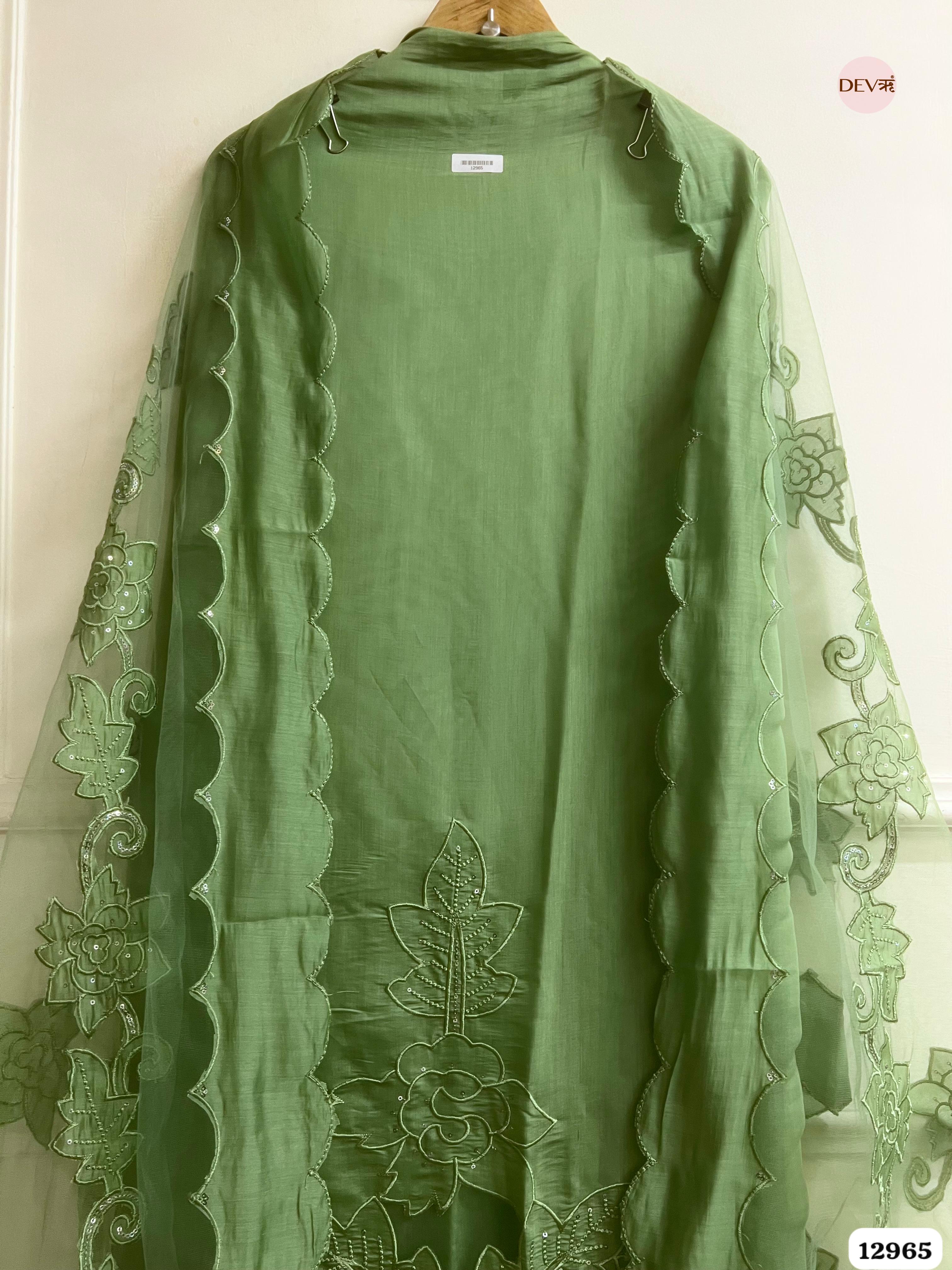 Green Roman Silk Embroidered Unstitched 3-Piece Suit (Devri – D.No 12965)