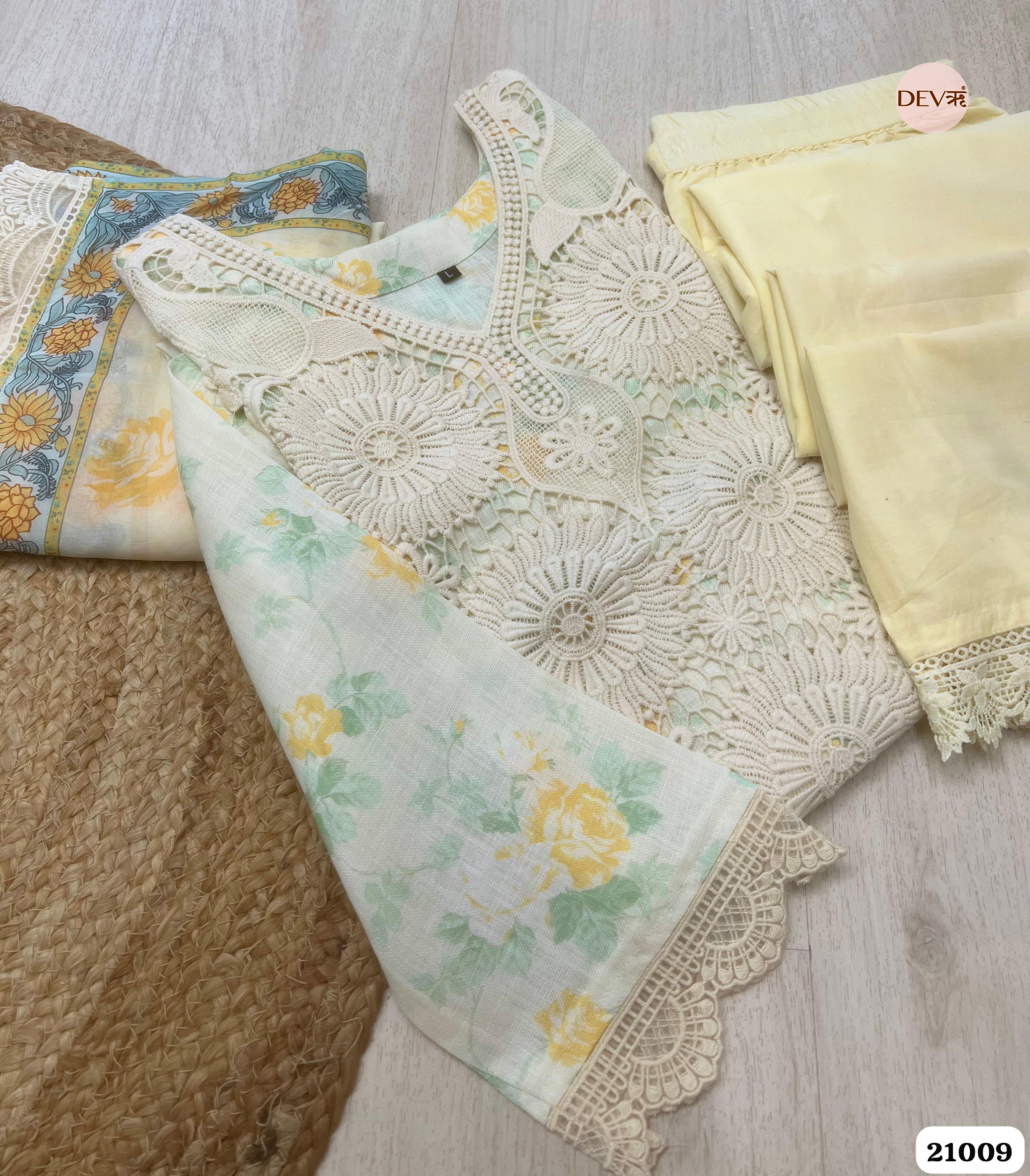 Gayatri Pure Cotton Printed Lemon Yellow 3-Piece Set (Devri – D.No 21009)