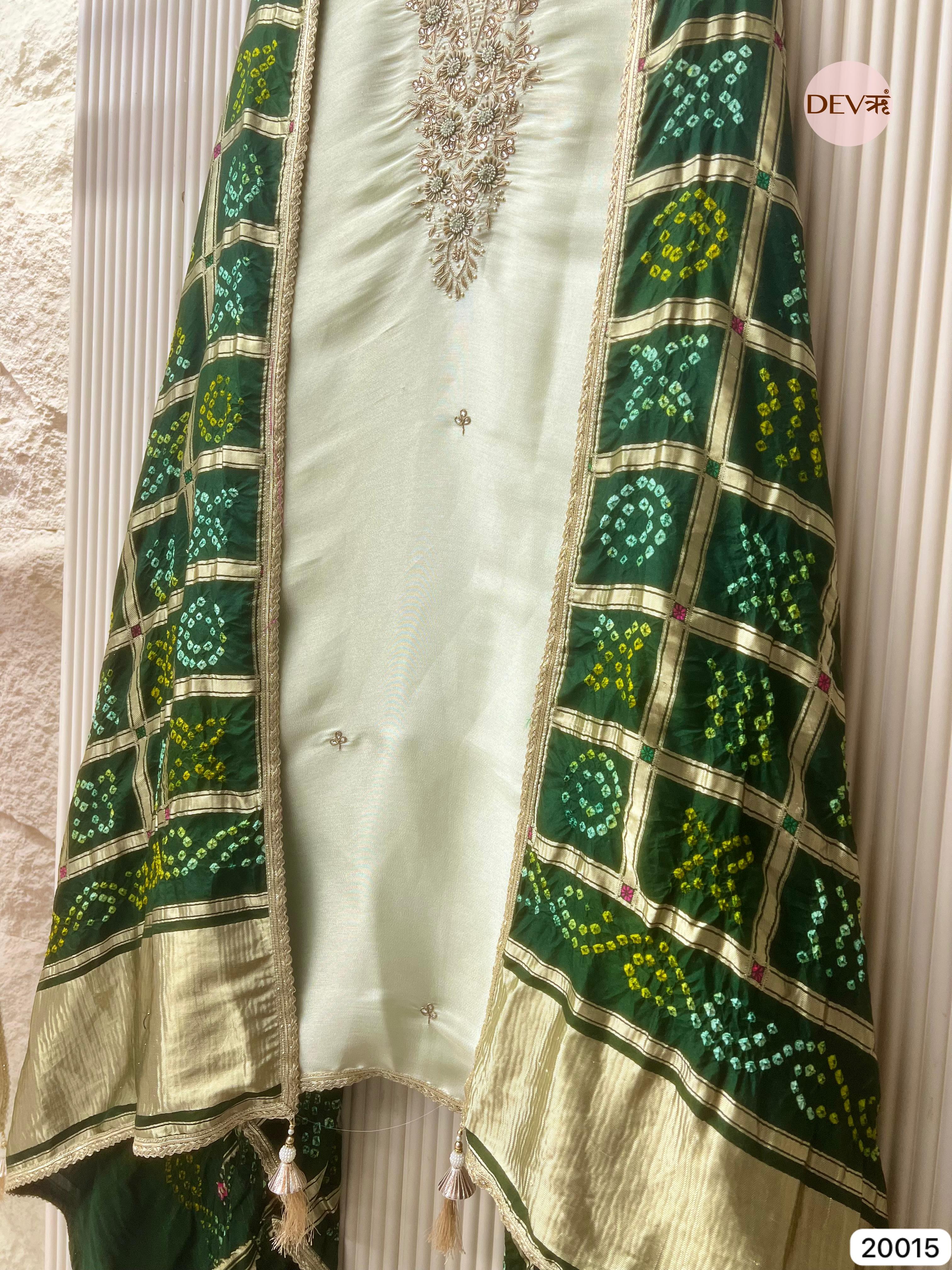 Mint Green Giraffe Silk Embroidered Unstitched 3-Piece Suit (Devri – D. N.20015)