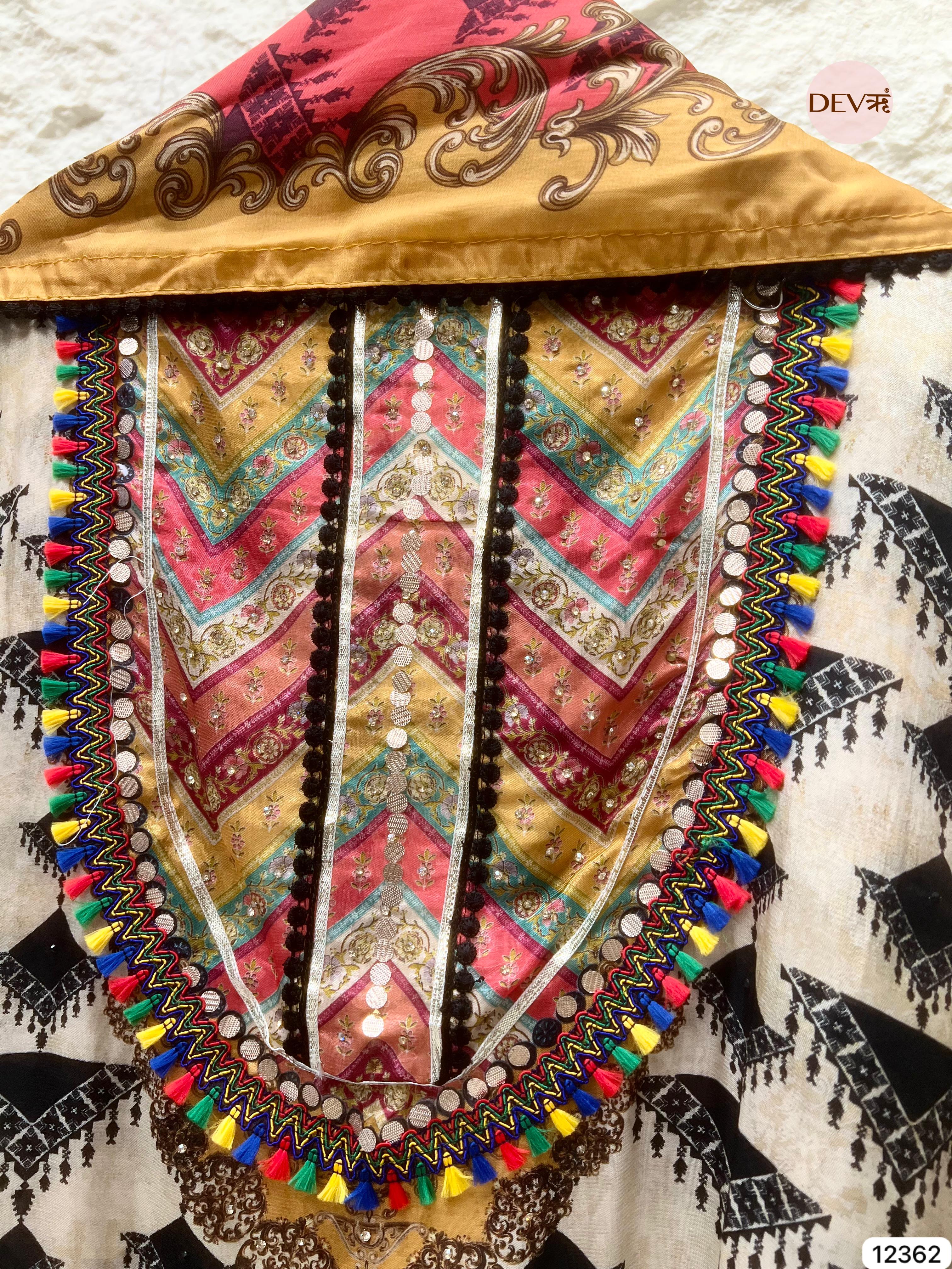 Ivory Multicolour Organza Silk Printed Unstitched 3-Piece Suit (Devri – D.No 12362)