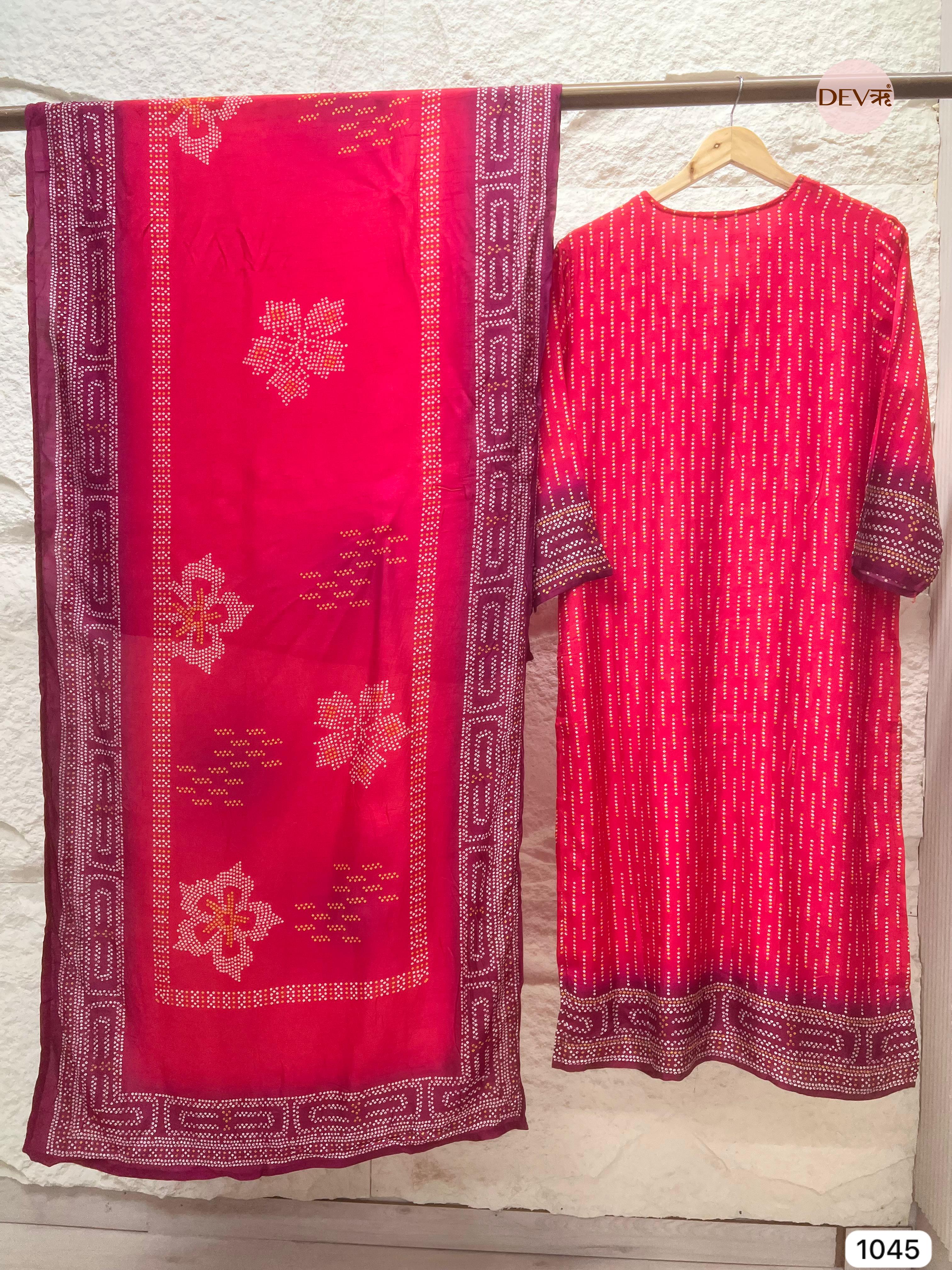 Ragini Pure Modal Silk Printed Crimson 3-Piece Set (Devri – D.No 1045)