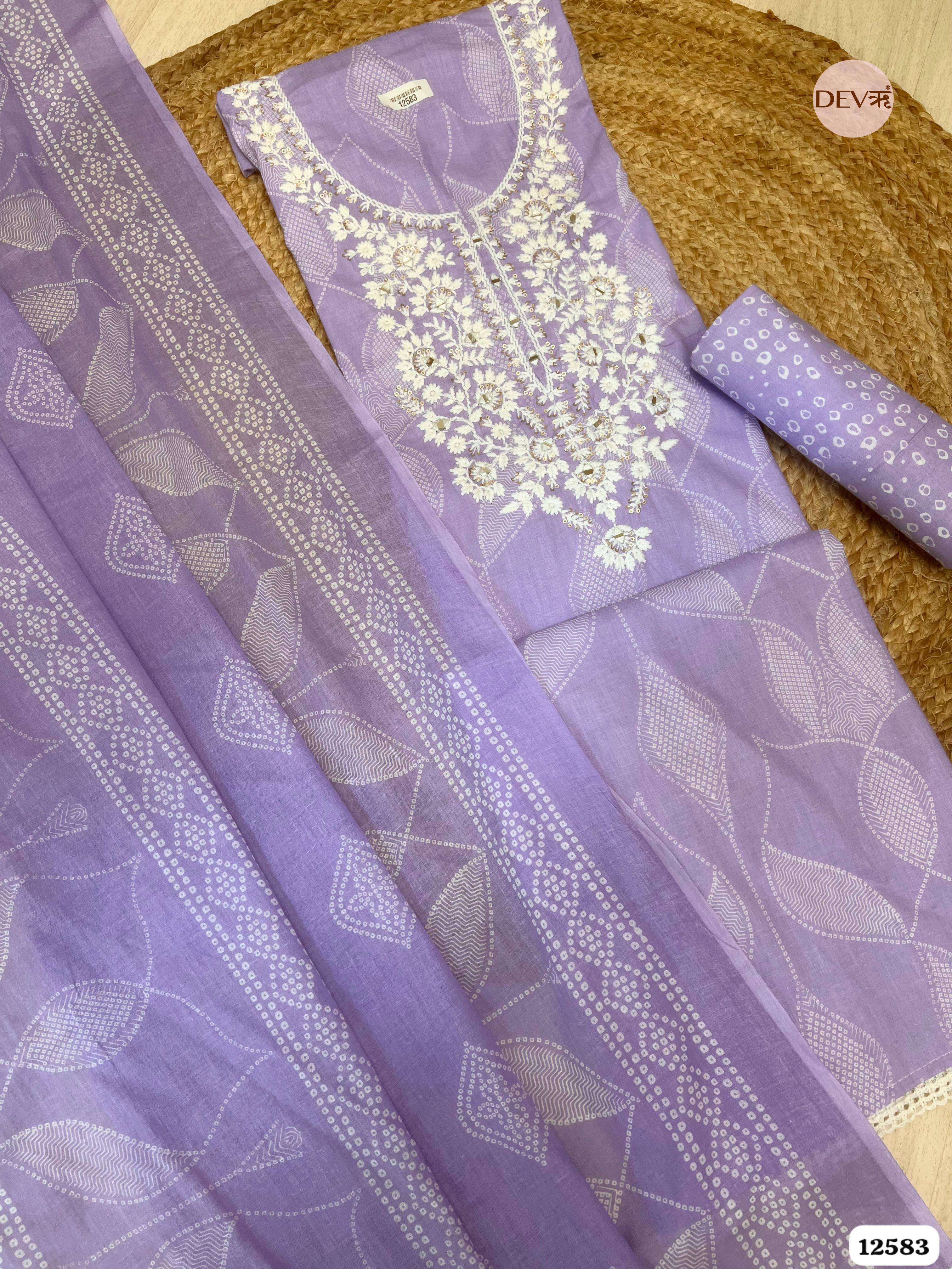 Lavender Cotton Embroidered Unstitched 3-Piece Suit (Devri – D.No 12583)