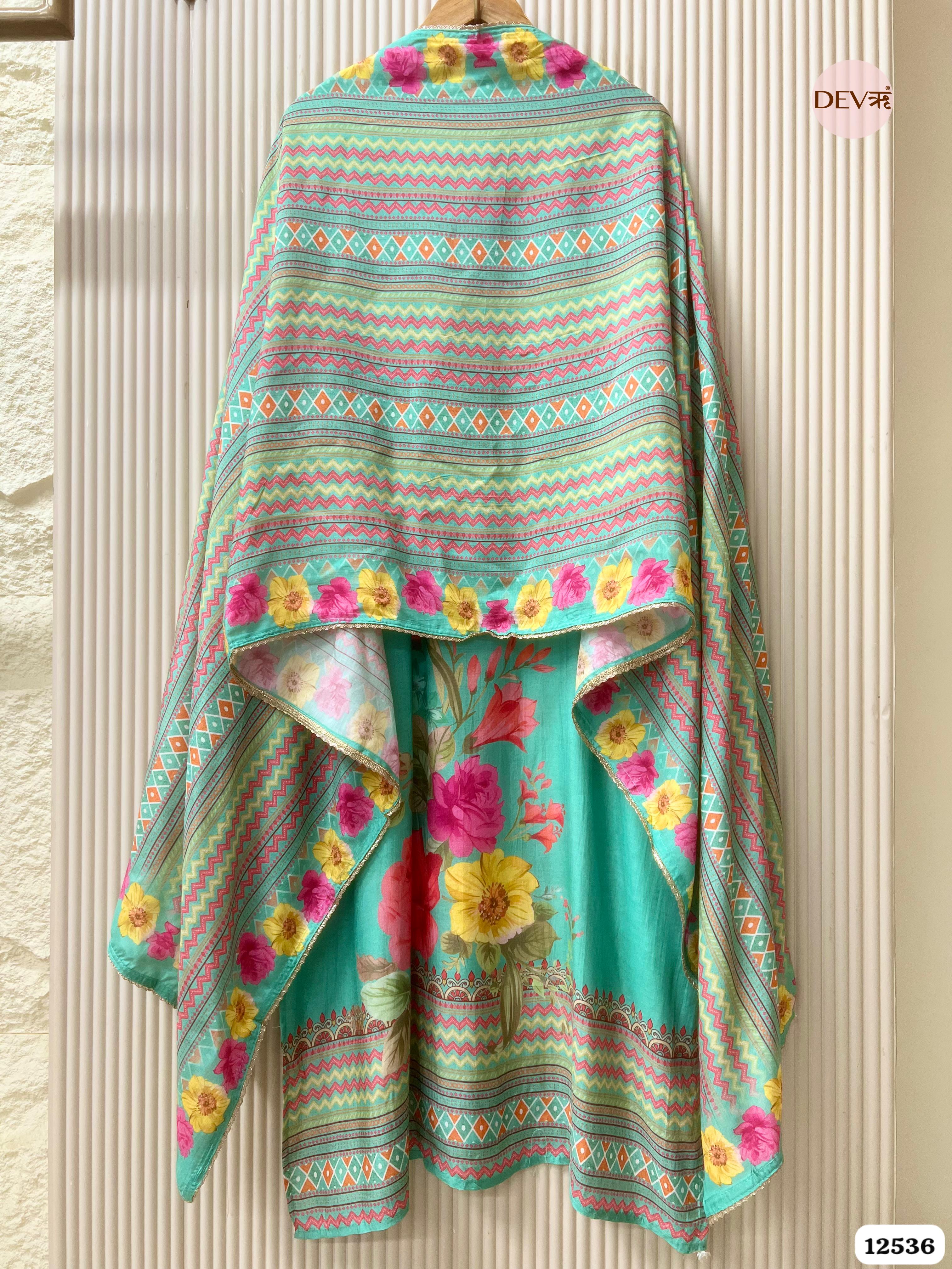 Sea Green Muslin Printed Unstitched 3-Piece Suit (Devri – D.No . 12536)