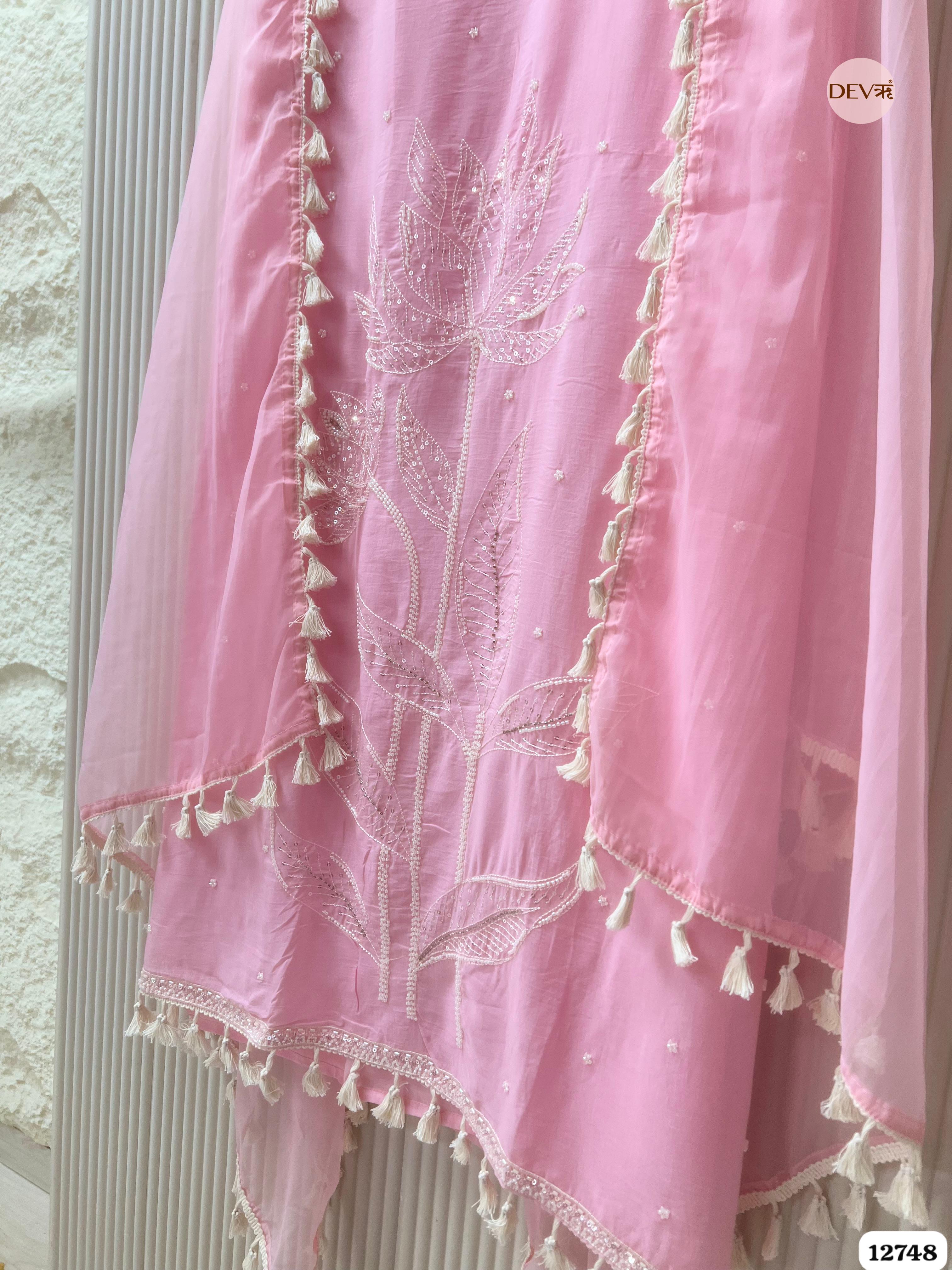 Pink Mul Cotton Embroidered Unstitched 3-Piece Suit (Devri – D.No 12748)