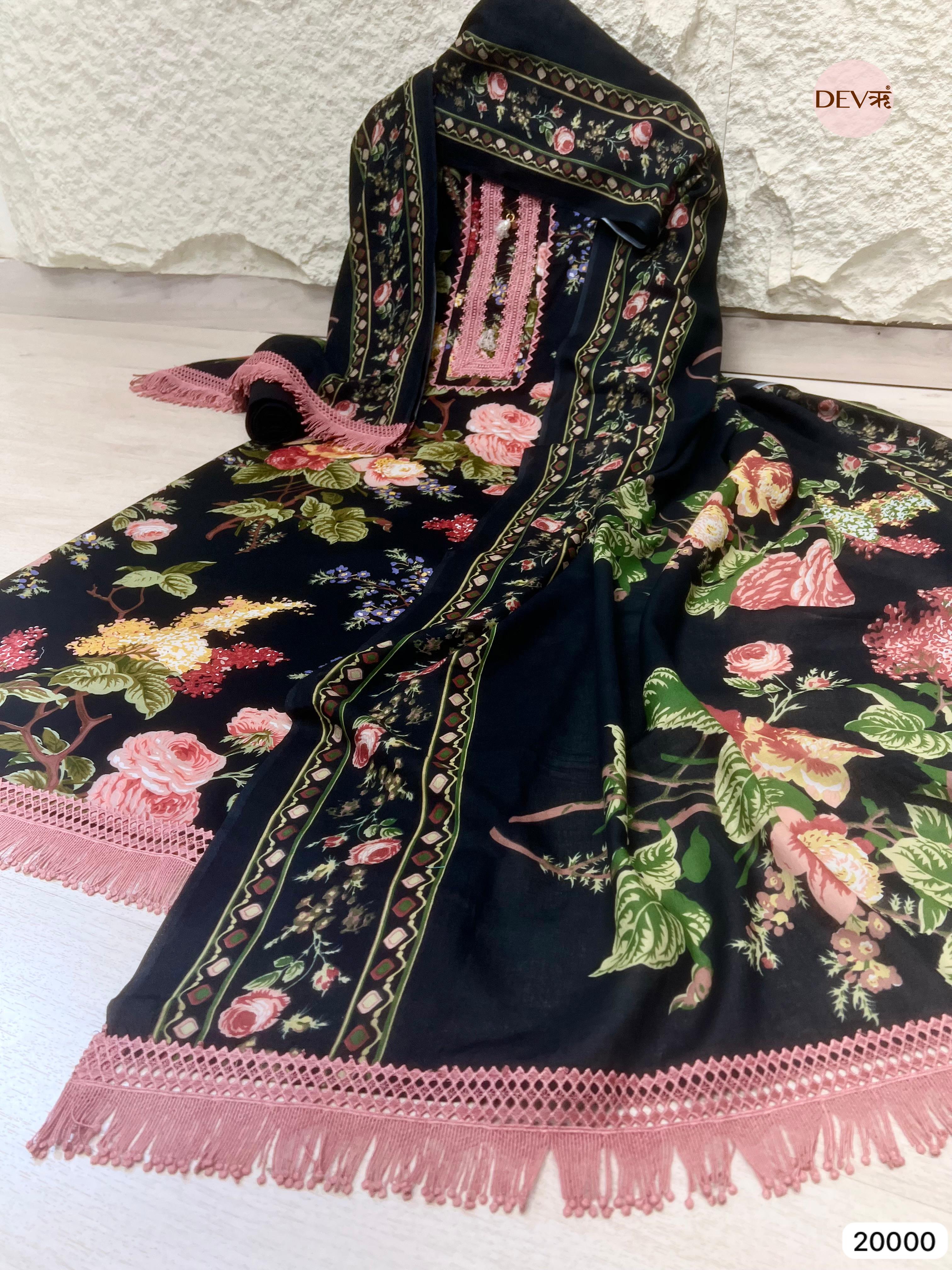 Floral Bloom Pure Cotton Printed Unstitched 3-Piece Suit (Devri – D.No 20000 )
