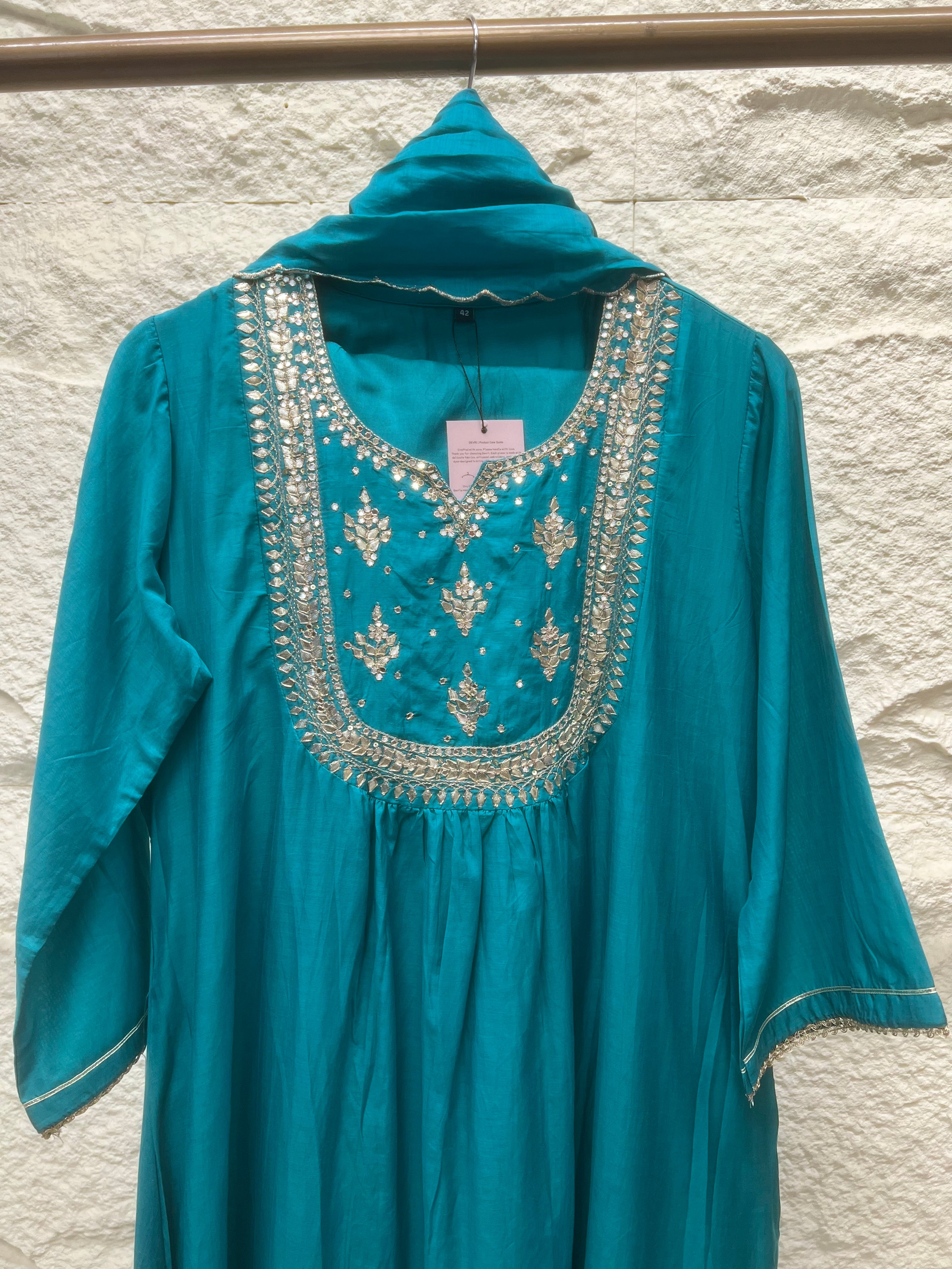 Emerald Glow Mul Chanderi 3-Piece Set {1025}