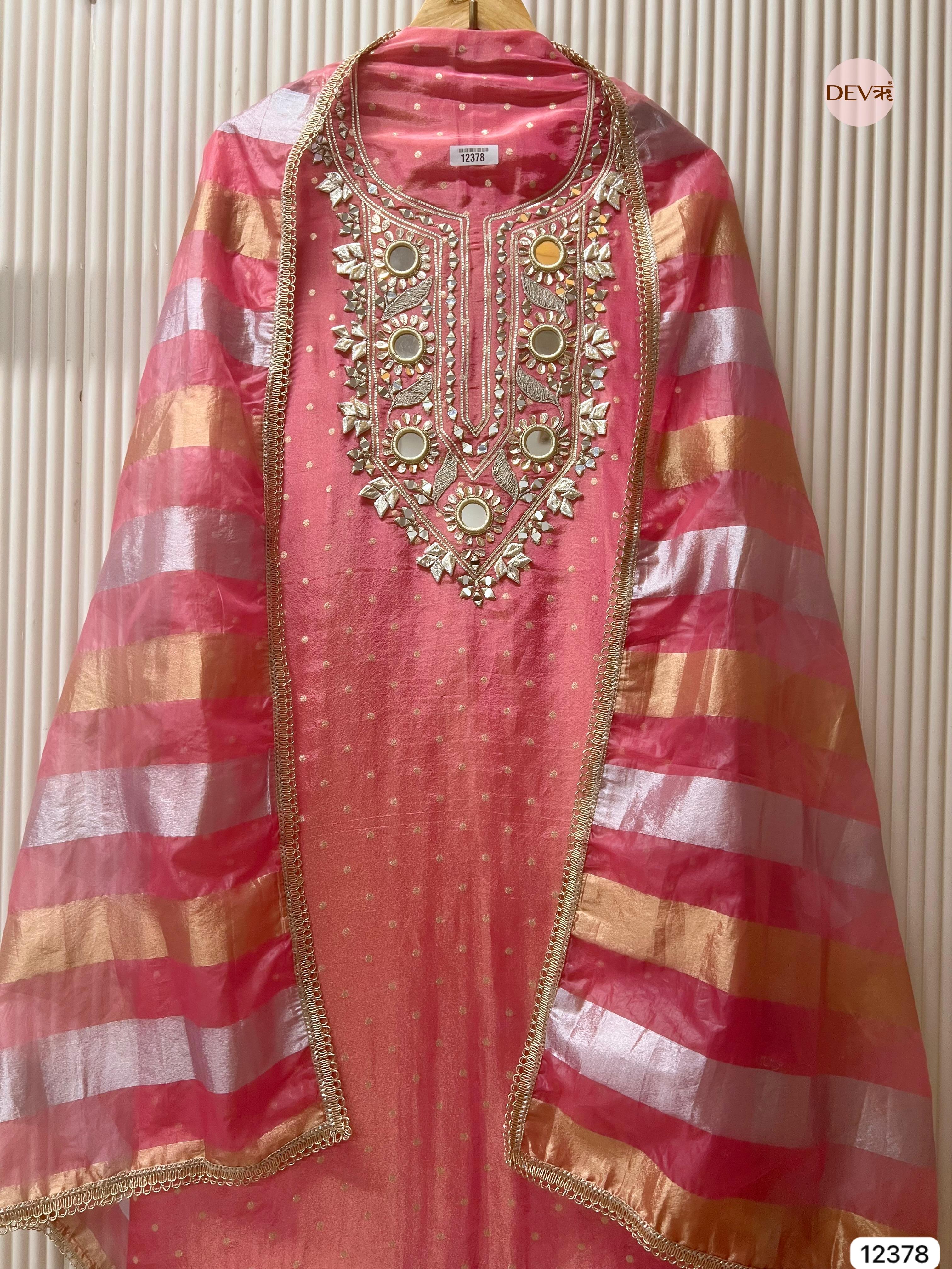 Peach Tissue Silk Embroidered Unstitched 3-Piece Suit (Devri – D.No 12378)