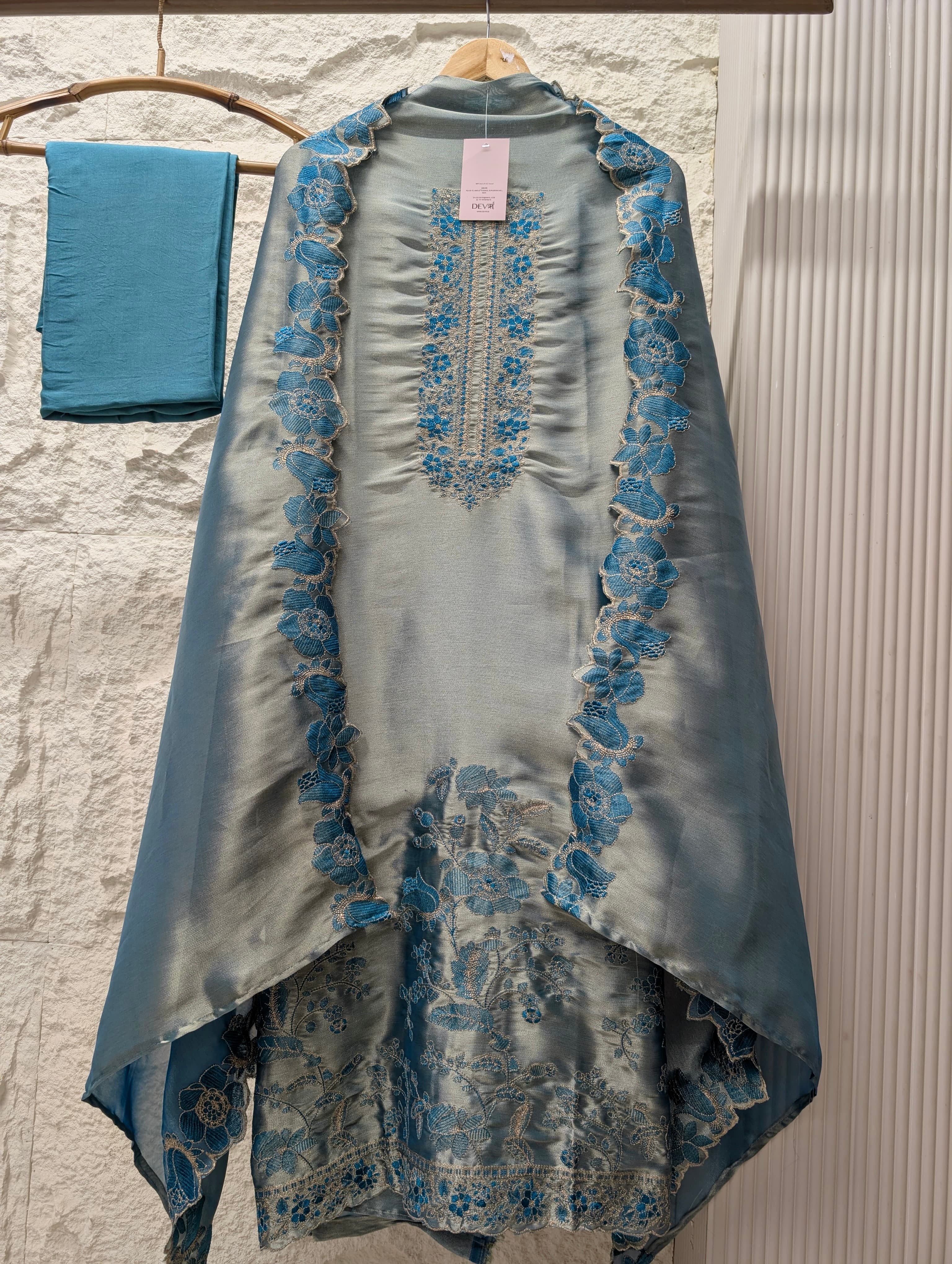 Grey Silk Blend Embroidered Unstitched 3-Piece Suit (Devri – D.No 13711)