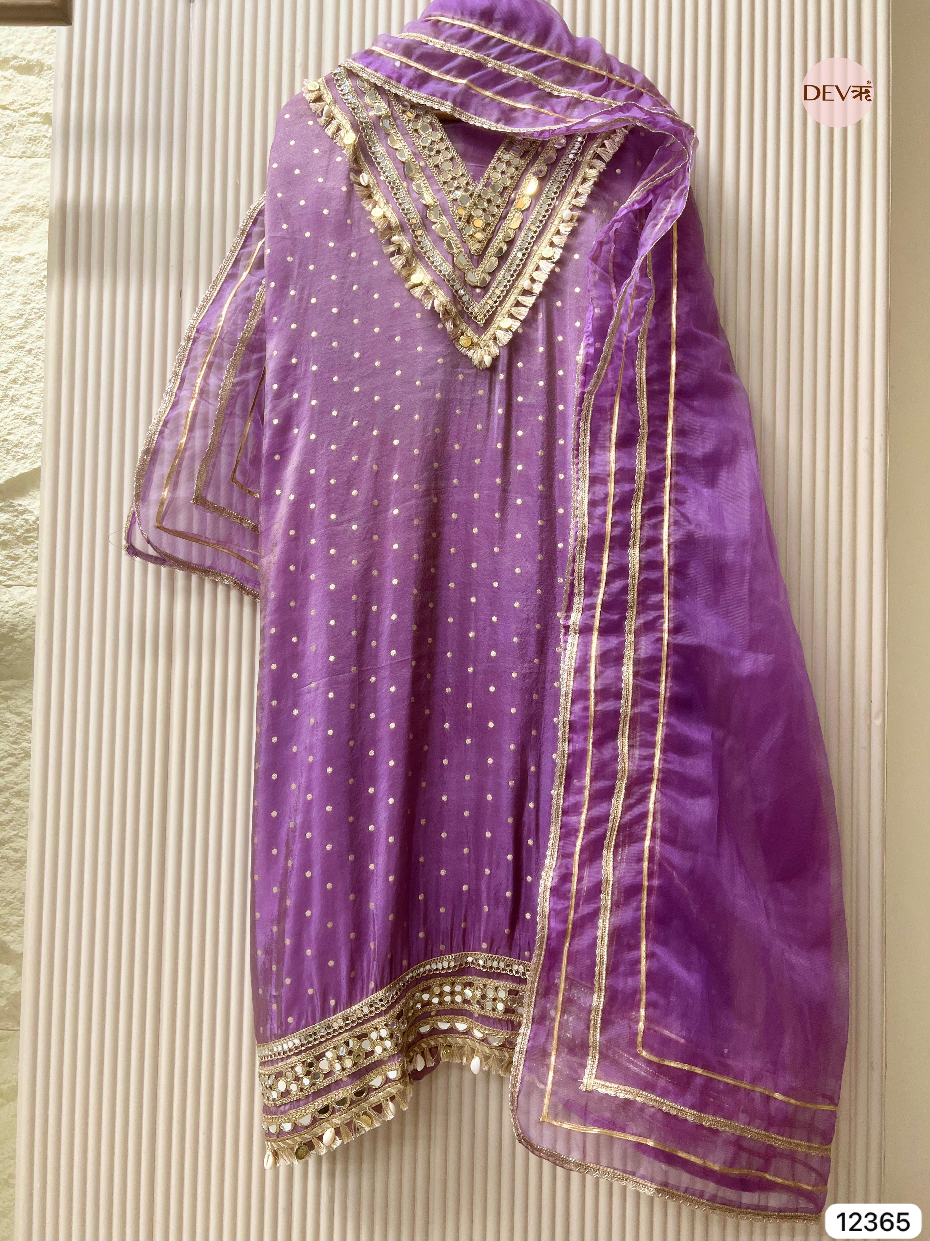 Lavender Tissue Shimmer Embellished Unstitched 3-Piece Suit (Devri – D.No 12365)