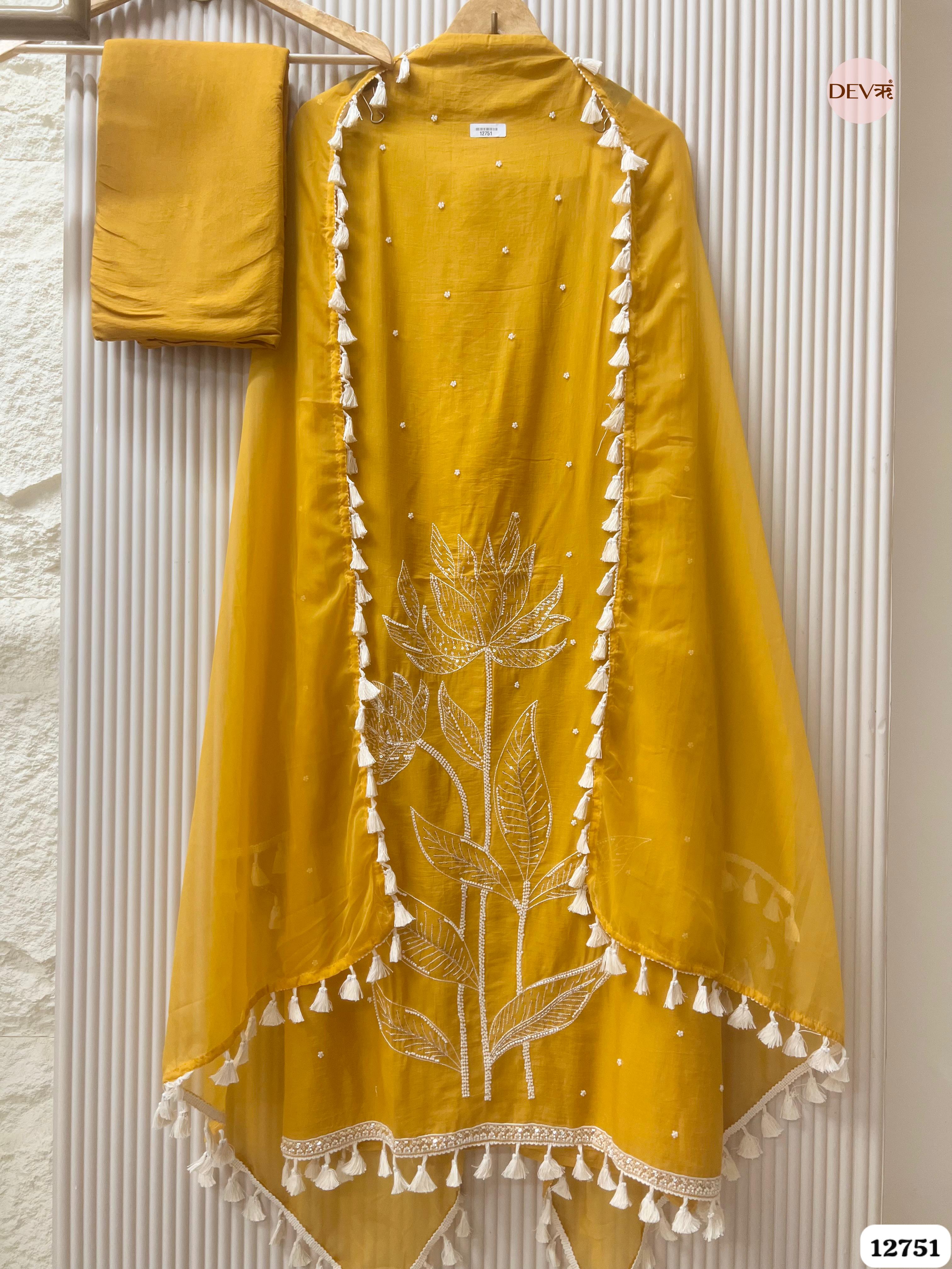 Yellow Mul Cotton Embroidered Unstitched 3-Piece Suit (Devri – D.No 12751)