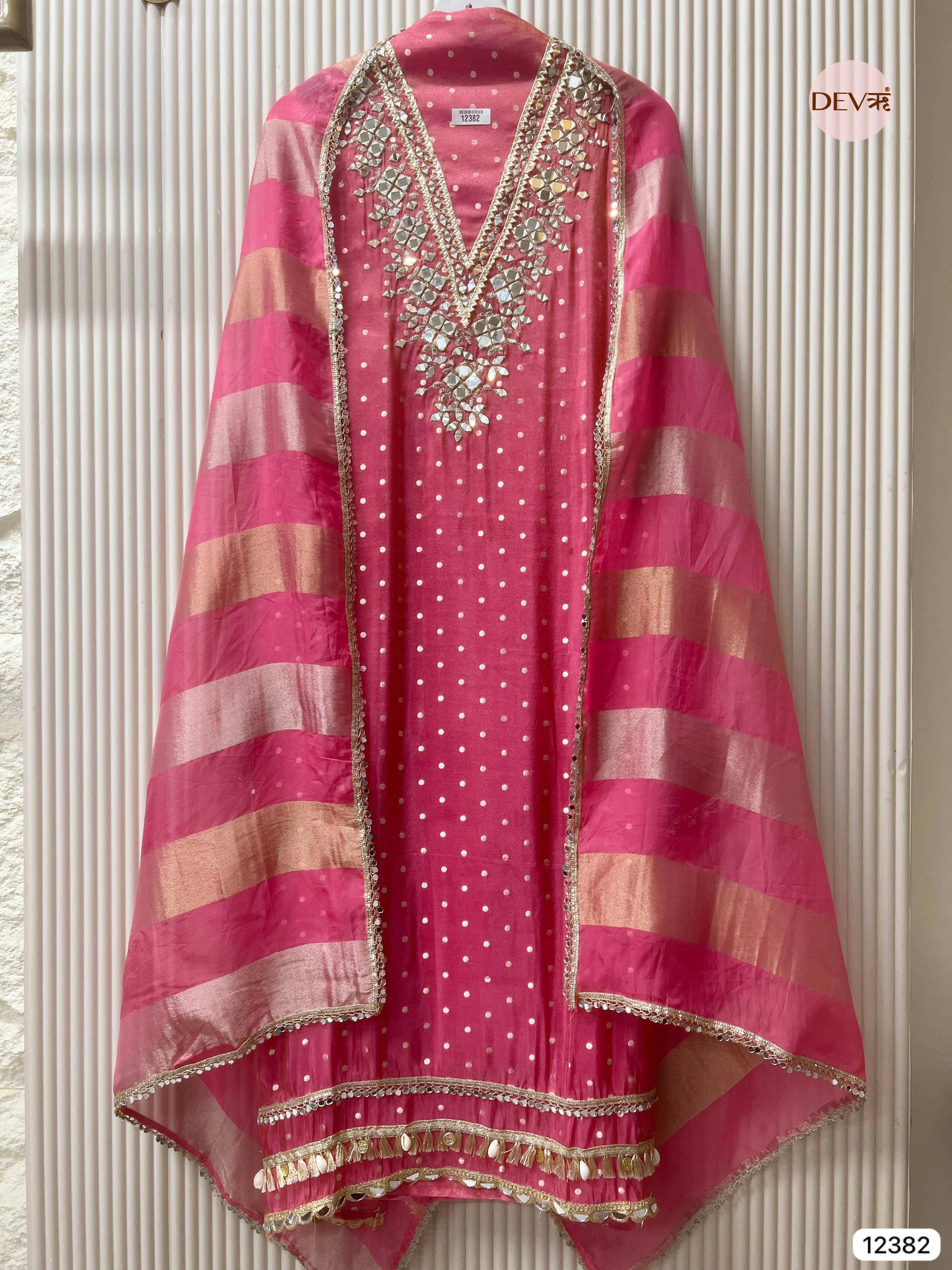 Pink Tissue Silk Embroidered Unstitched 3-Piece Suit (Devri – D.No 12382)