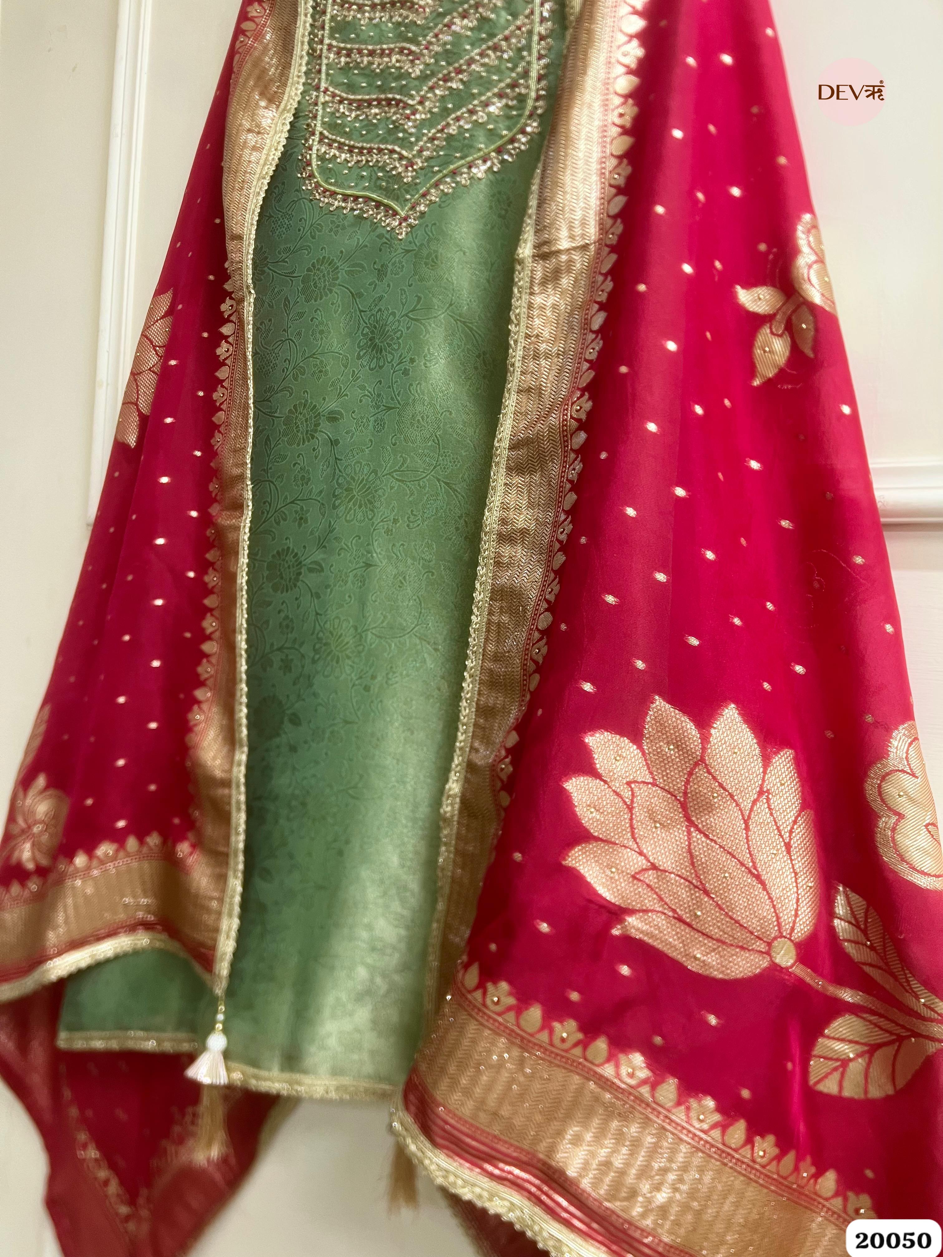 Pistachio Green Pure Tissue Embroidered Unstitched 3-Piece Suit (Devri – D.No. 20050)