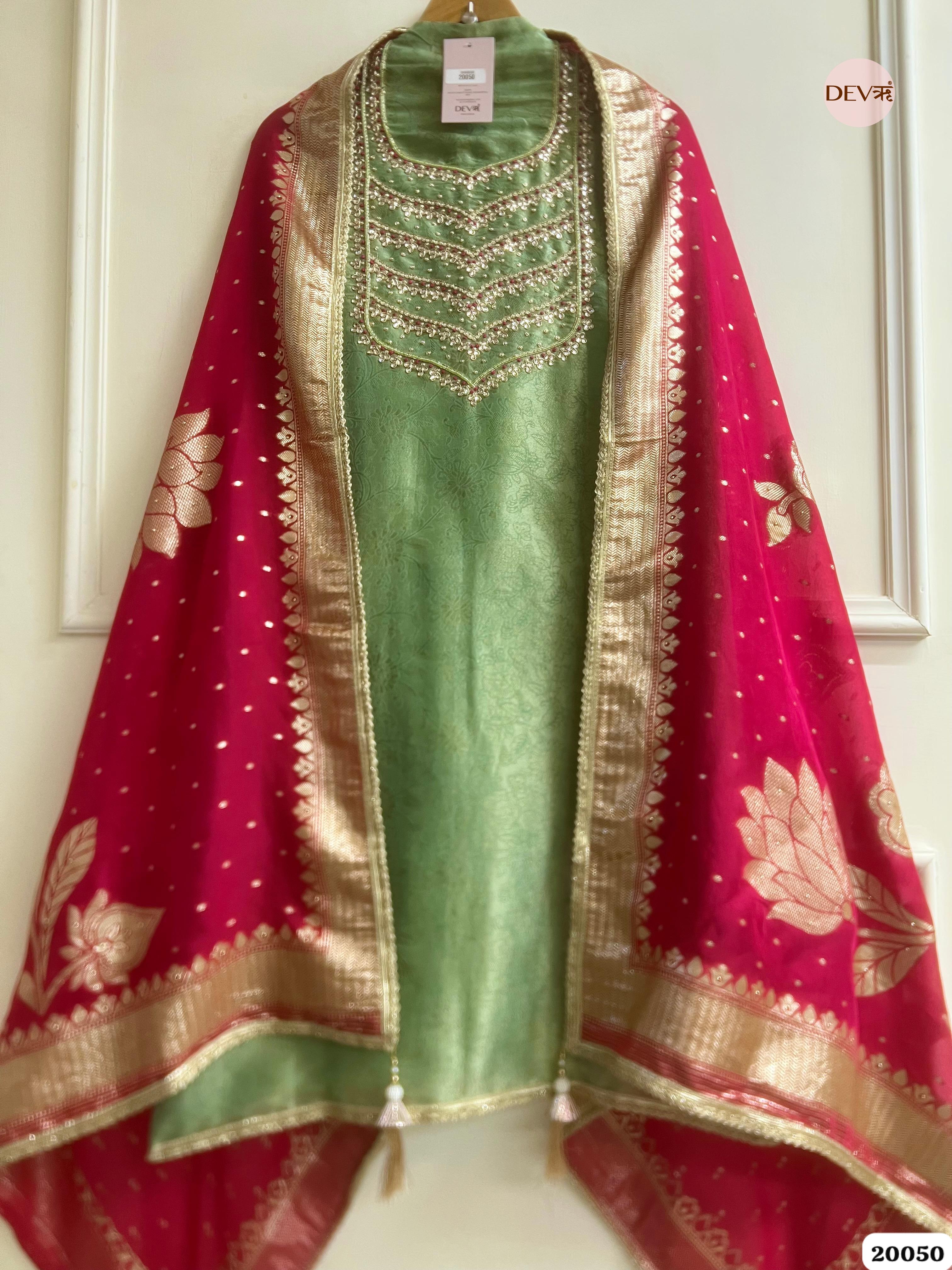 Pistachio Green Pure Tissue Embroidered Unstitched 3-Piece Suit (Devri – D.No. 20050)