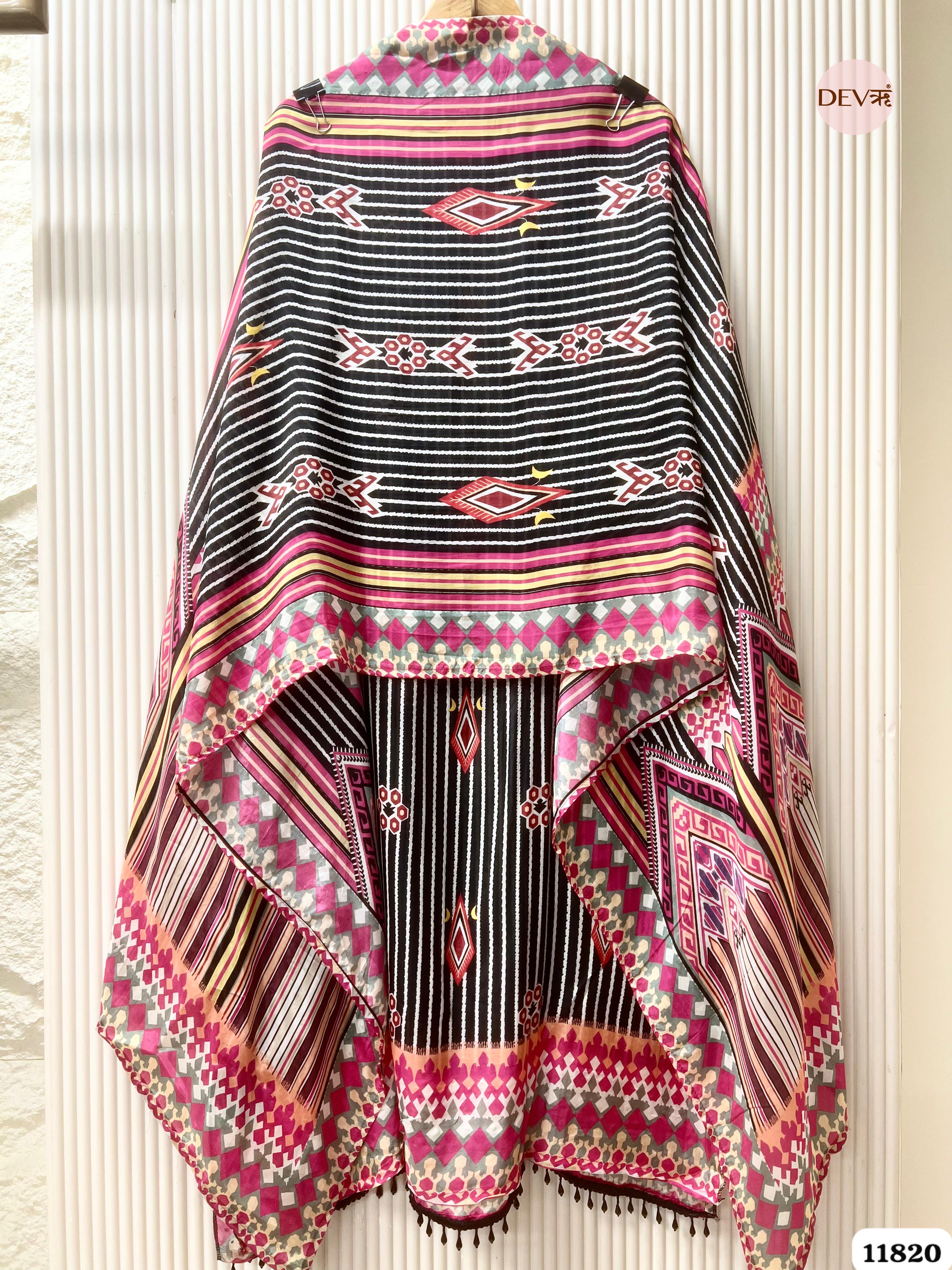 Black Muslin Printed Unstitched 3-Piece Suit (Devri – D.No . 11820)