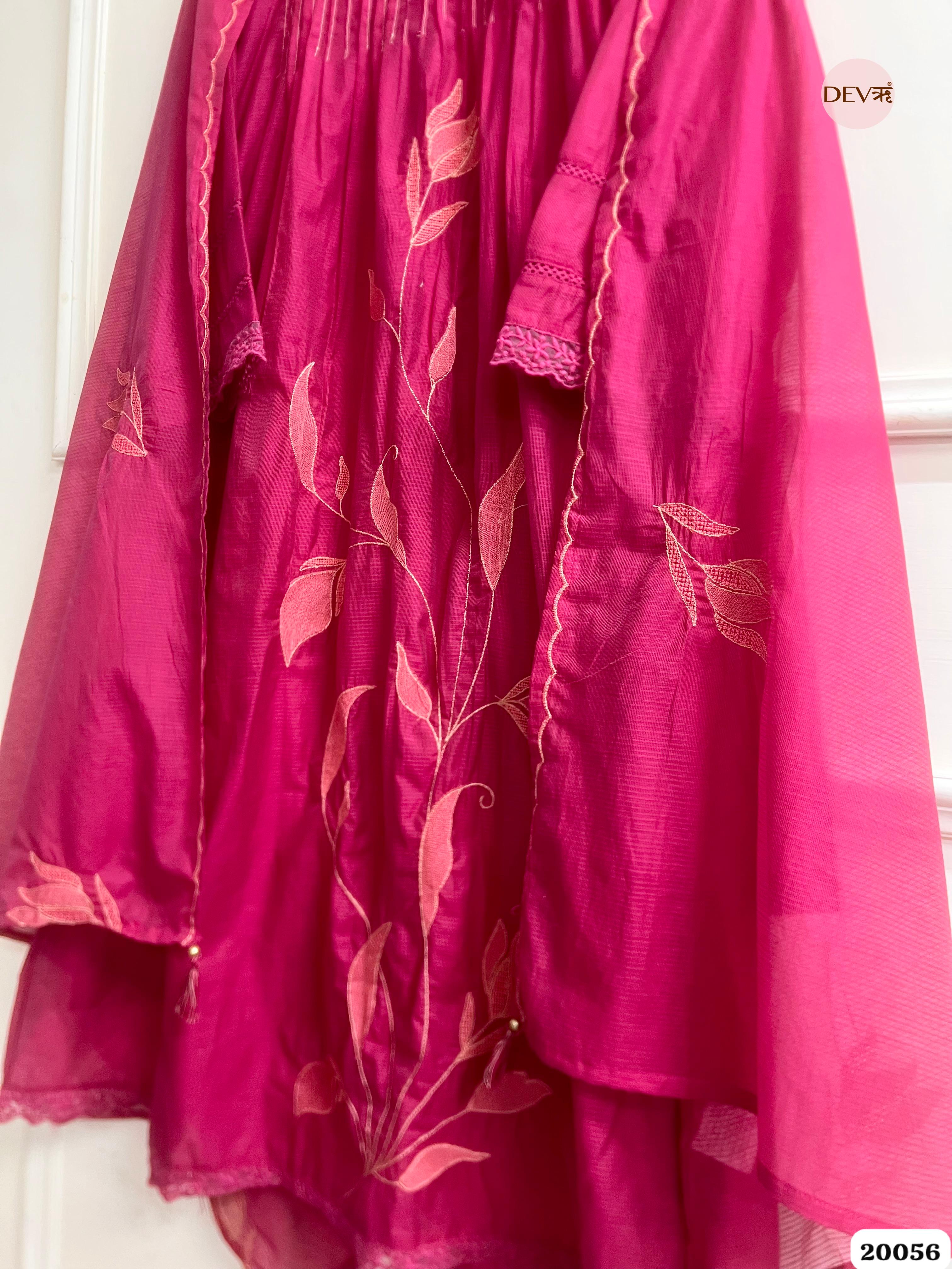 Vasundhara Mul Cotton Embroidered Wine 3-Piece Set (Devri – D.No 20056)