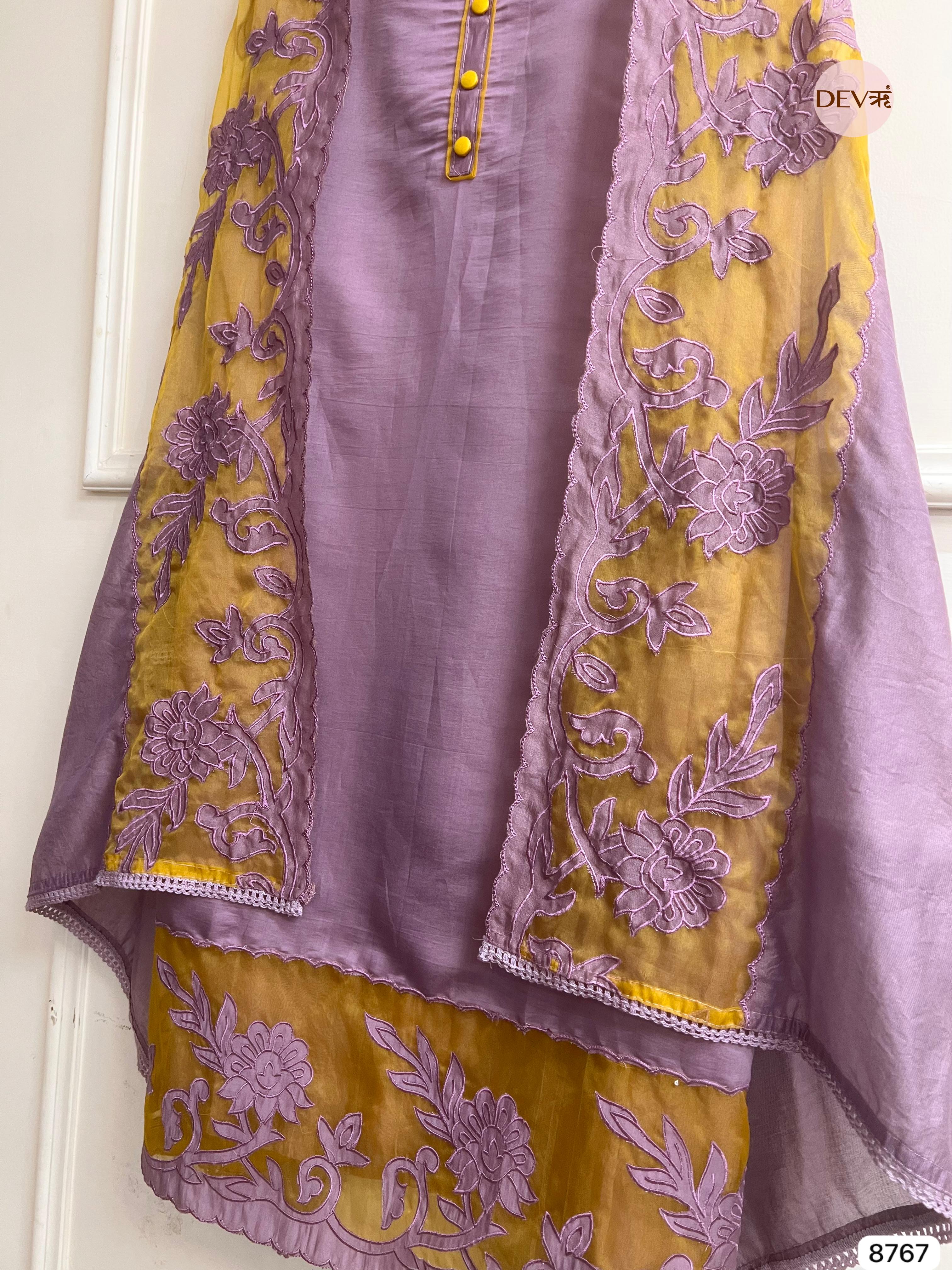 Lavender Modal Silk Embroidered Unstitched 3-Piece Suit (Devri – D.No 8767)