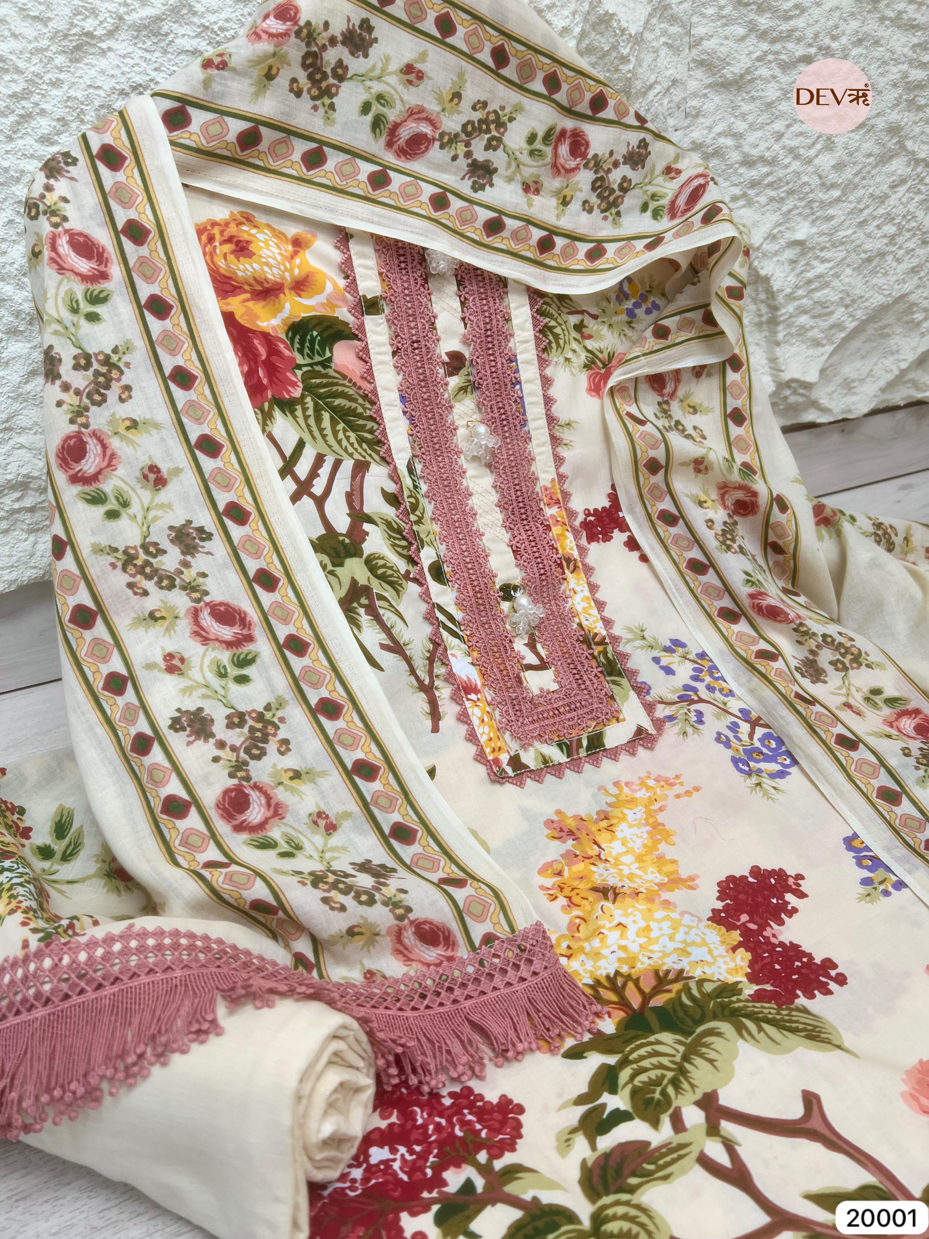 Ivory Pure Cotton Printed Unstitched 3-Piece Suit (Devri – Dno. 20001)