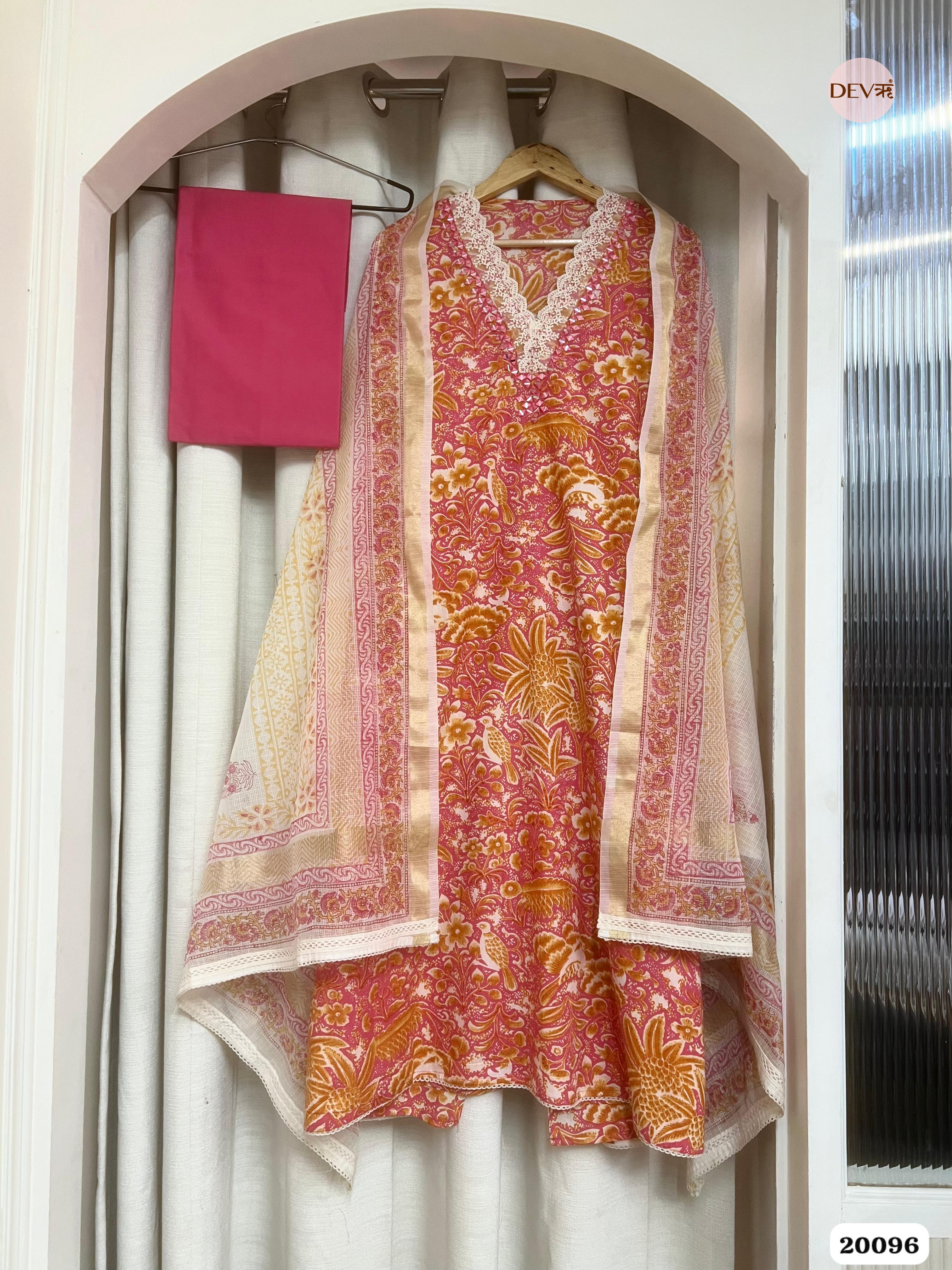 Pink Cotton Floral Printed Unstitched 3-Piece Suit (Devri – D.No 20096)