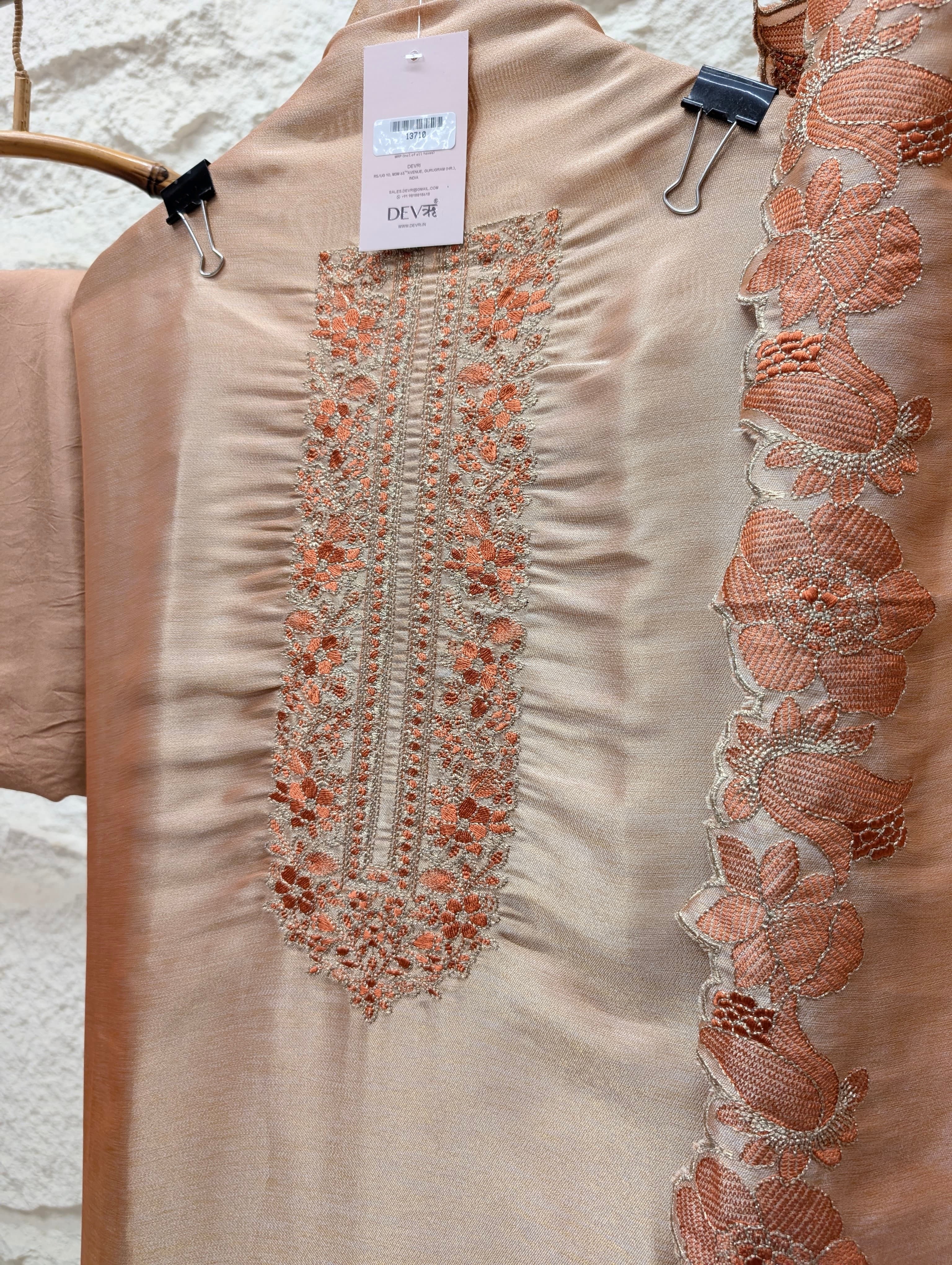 Peach Silk Blend Embroidered Unstitched 3-Piece Suit (Devri – D.No 13710)