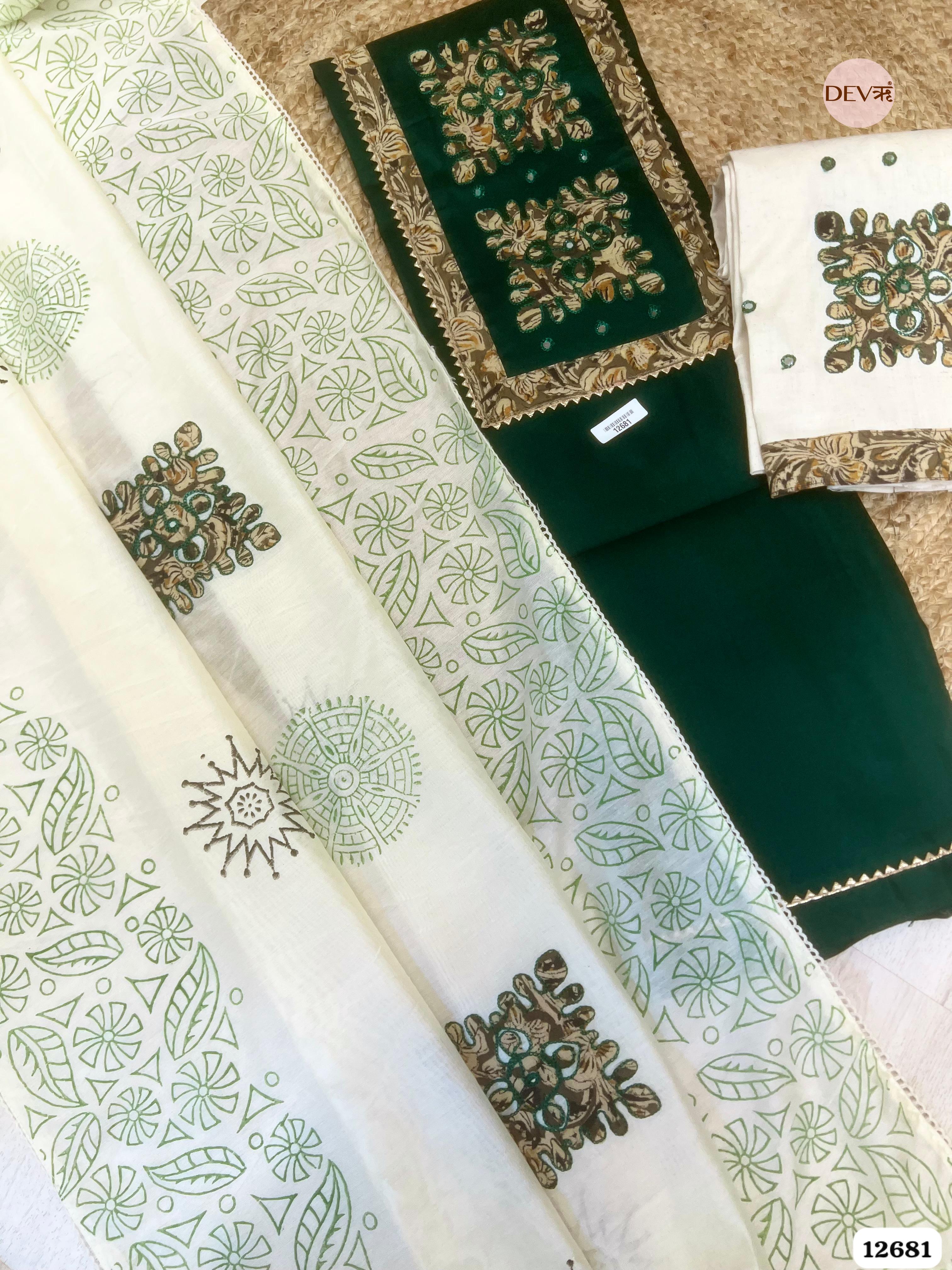 Bottle Green Jam Cotton Embroidered Unstitched 3-Piece Suit (Devri – D.No 12681)
