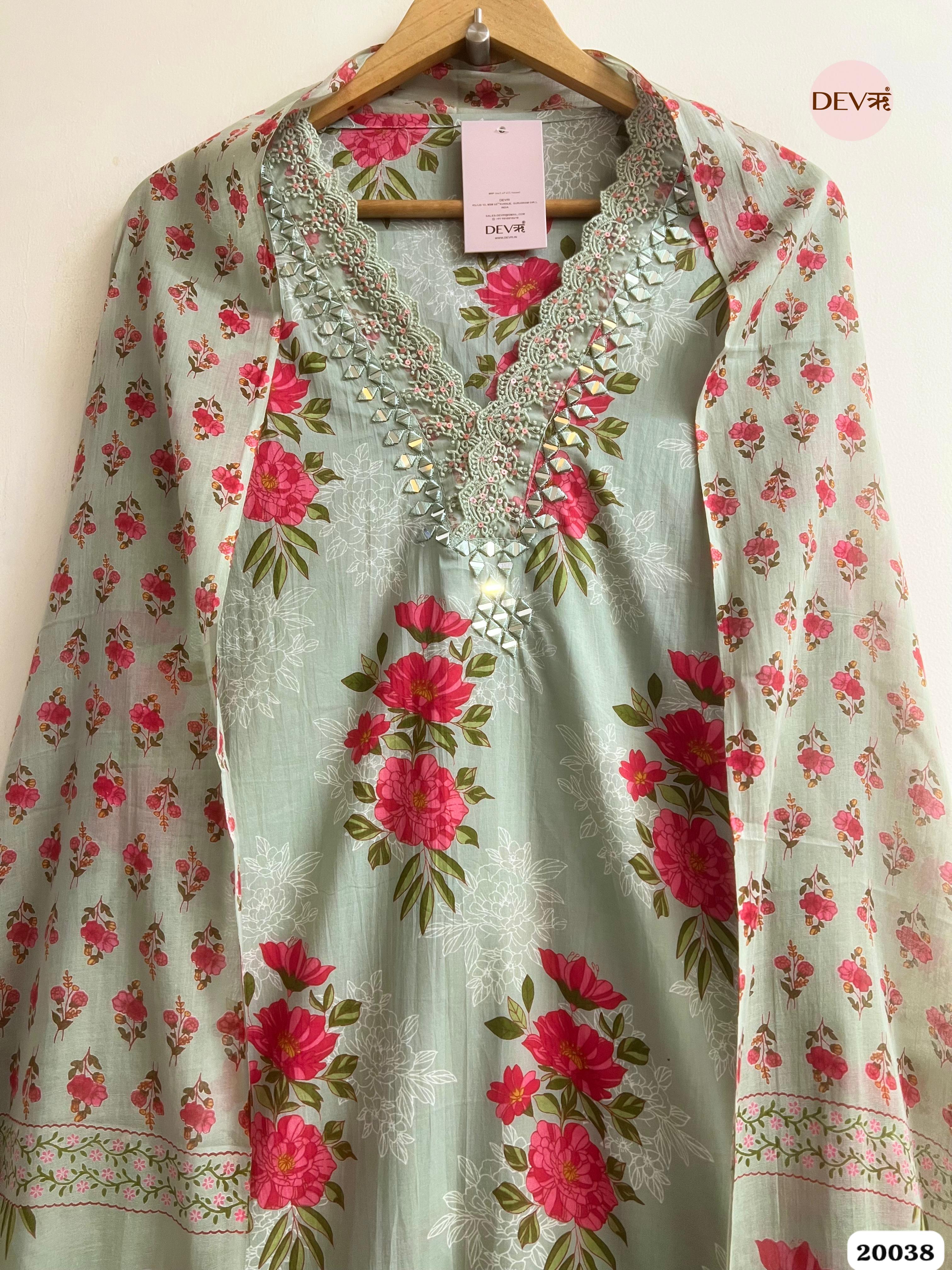 Sage Green Pure Cotton Printed Unstitched 3-Piece Suit (Devri – D.No . 20038)