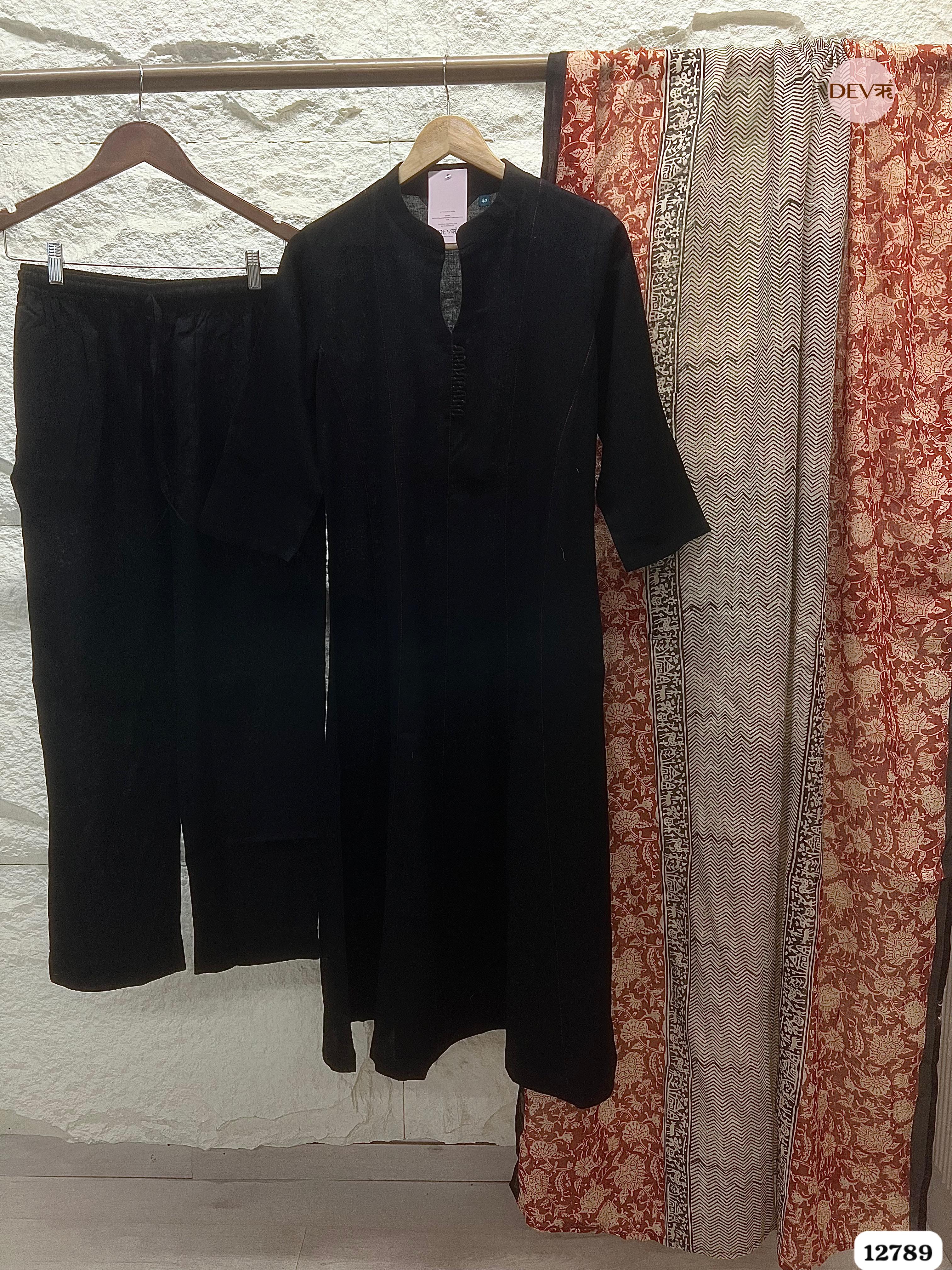 Zoya Cotton Printed Black 3-Piece Set (Devri – D.No 12789)