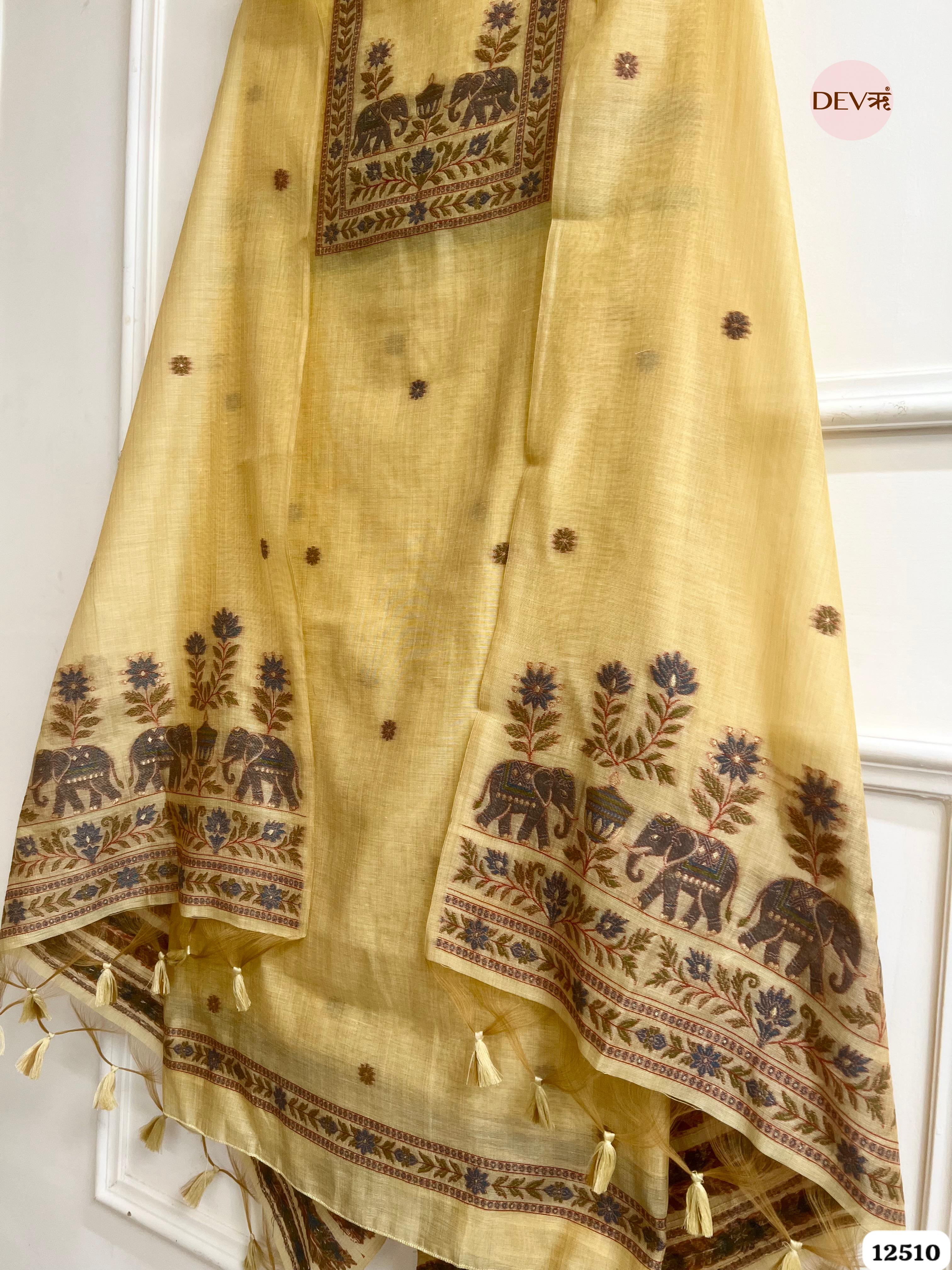 Yellow Jamdani Embroidered Unstitched 3-Piece Suit (Devri – D.No 12510)
