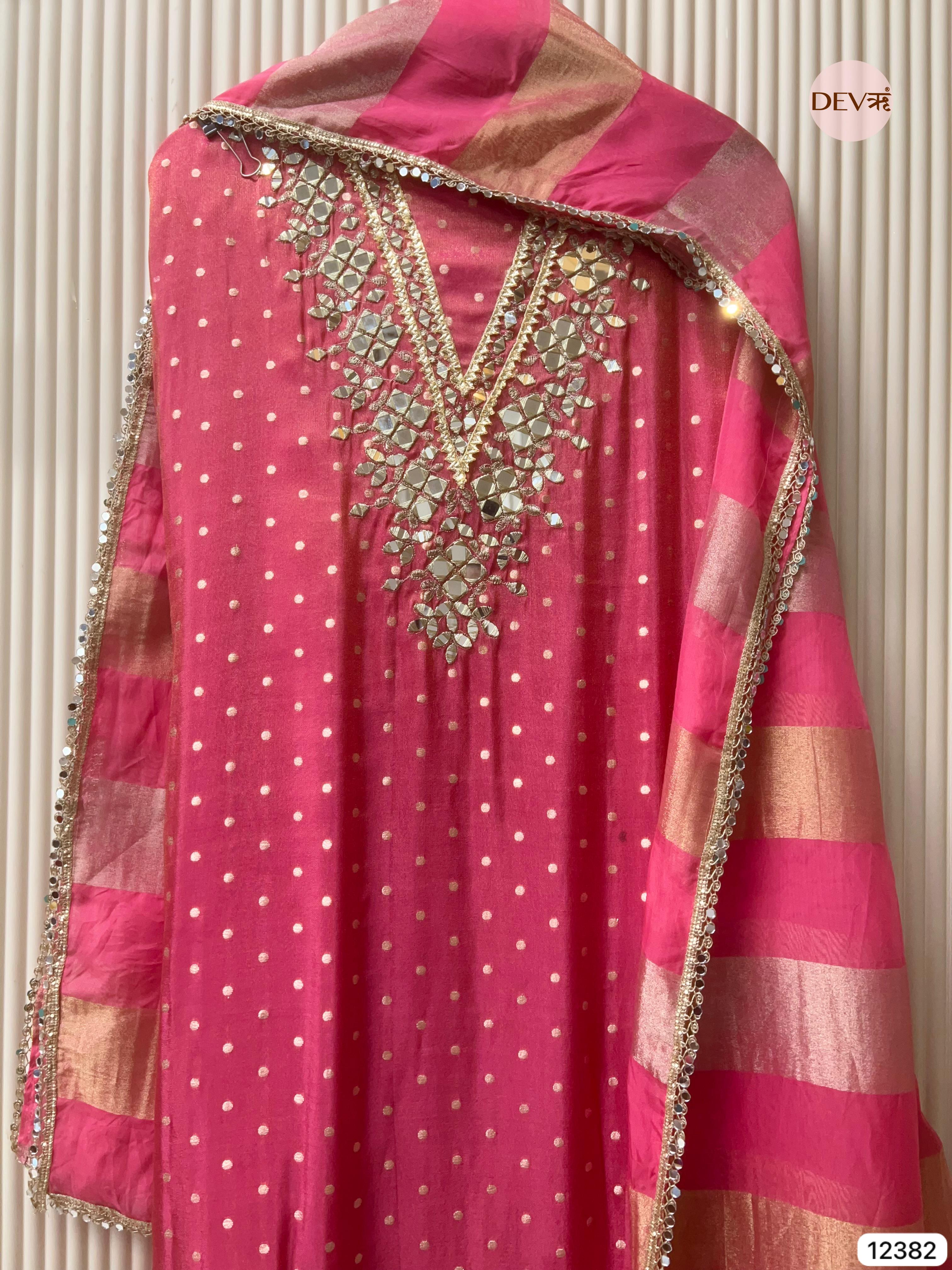 Pink Tissue Silk Embroidered Unstitched 3-Piece Suit (Devri – D.No 12382)