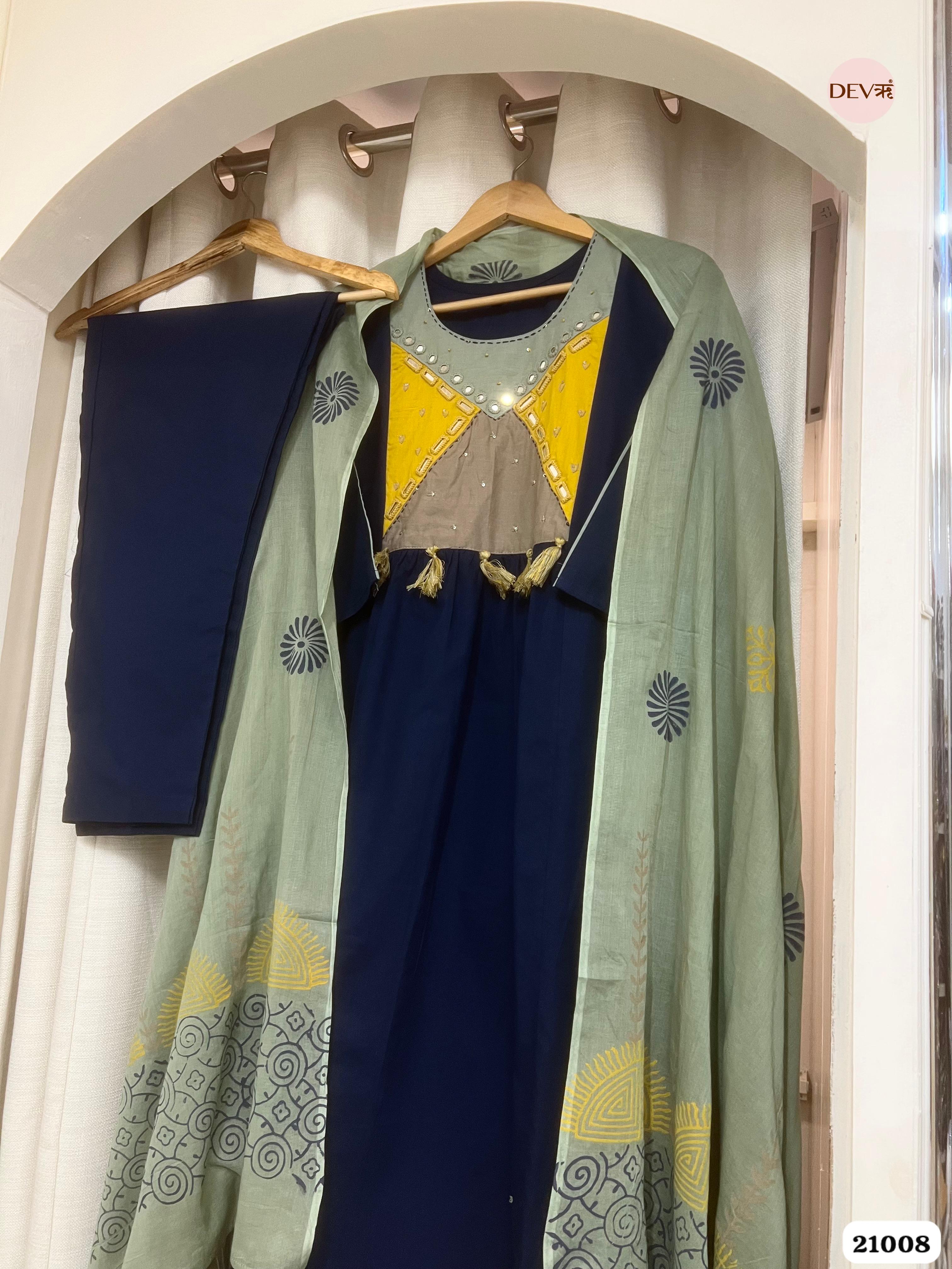 Amara Cotton Embroidered Navy Blue 3-Piece Set (Devri – D.No 21008)