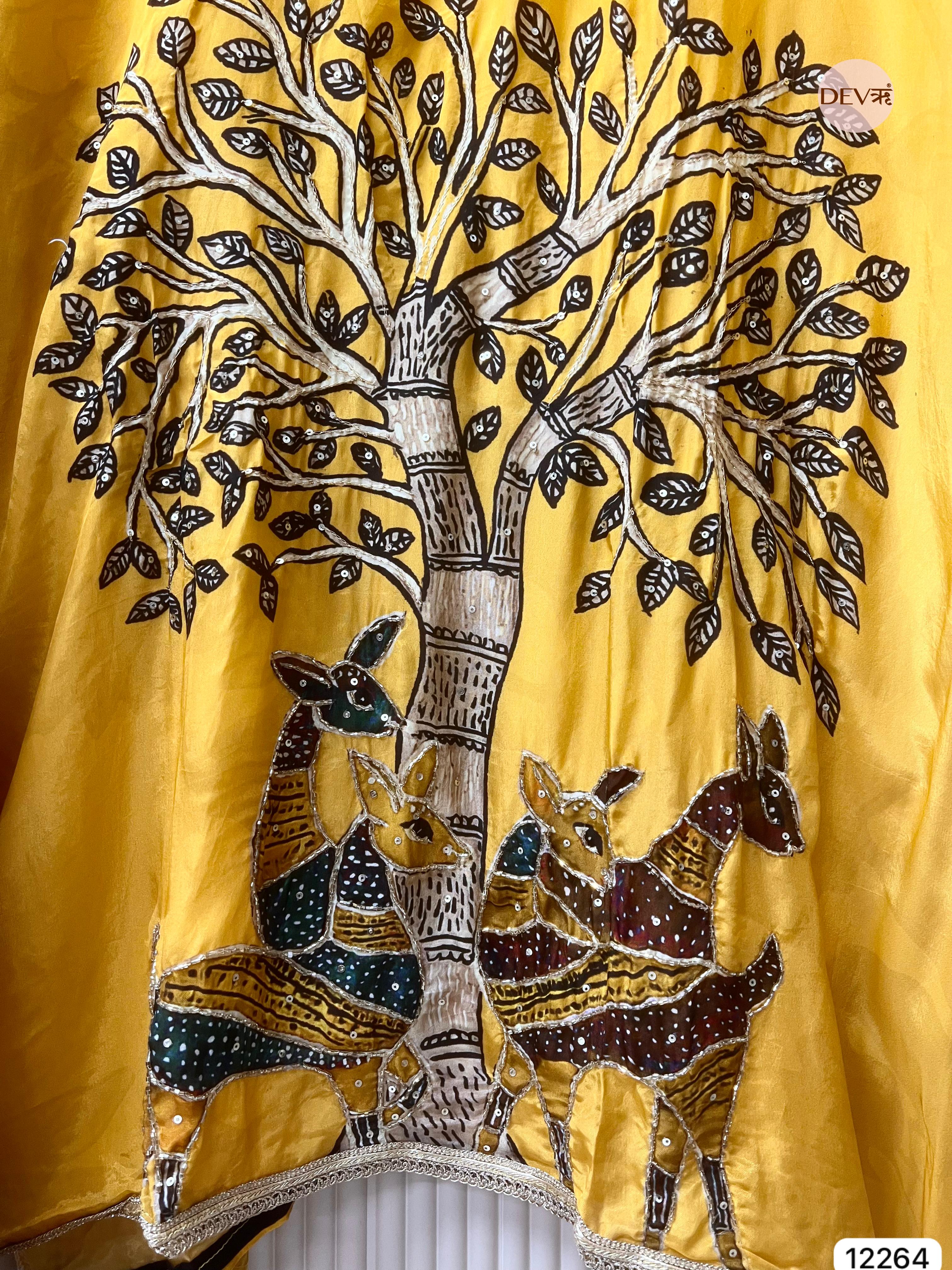 Yellow Tissue Glass Printed Unstitched 3-Piece Suit (Devri – D.No 12264)