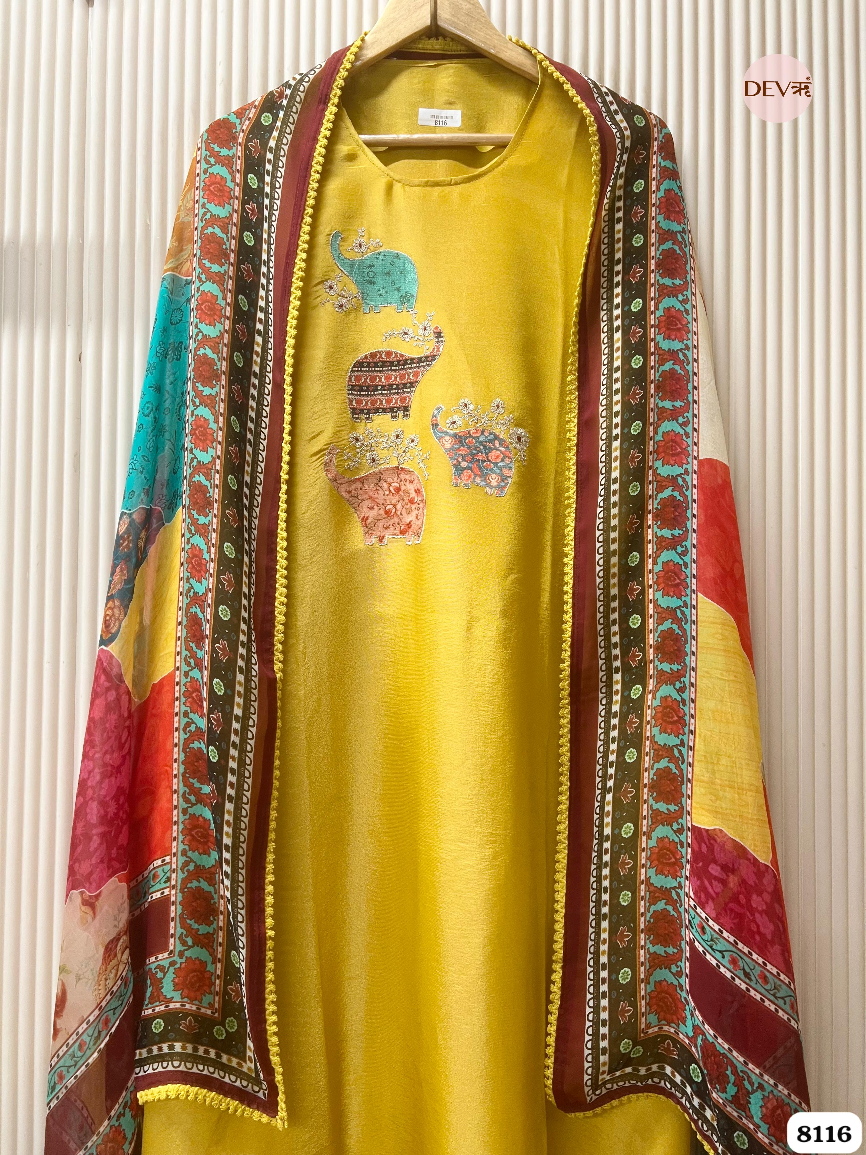 Mustard Tissue Silk Embroidered Unstitched 3-Piece Suit (Devri – D.No.8116)