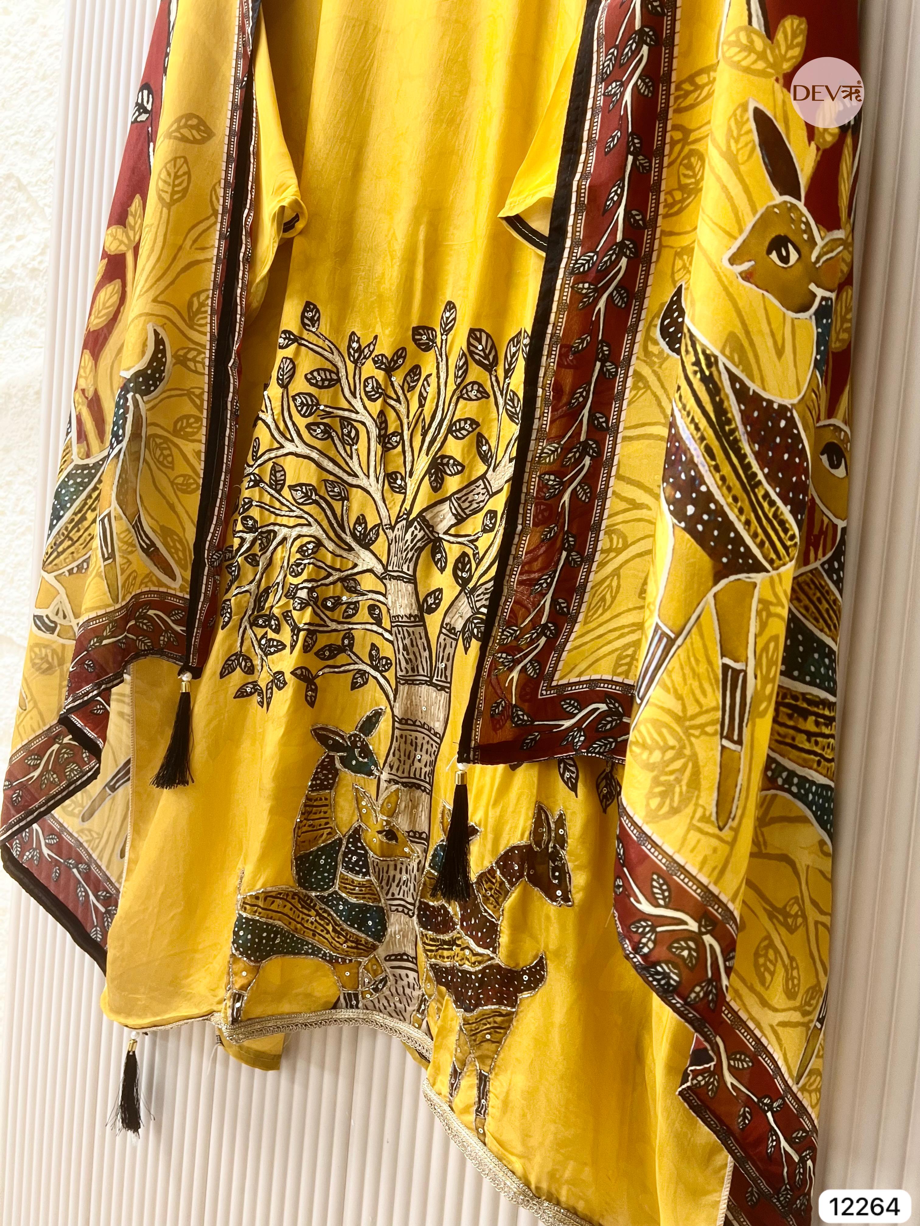 Yellow Tissue Glass Printed Unstitched 3-Piece Suit (Devri – D.No 12264)
