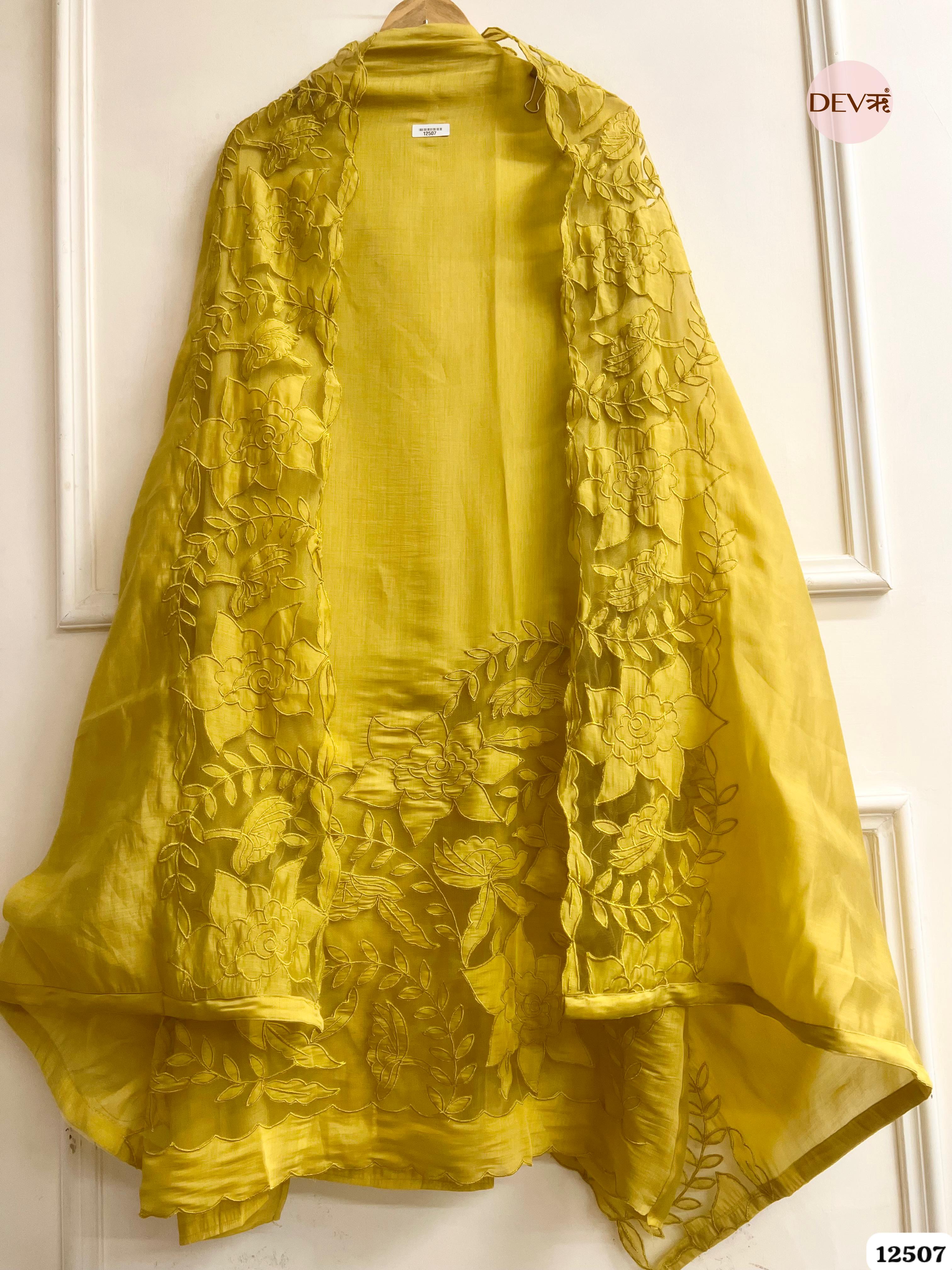 Mustard Modal Silk Embroidered Unstitched 3-Piece Suit (Devri – D.No . 12507)