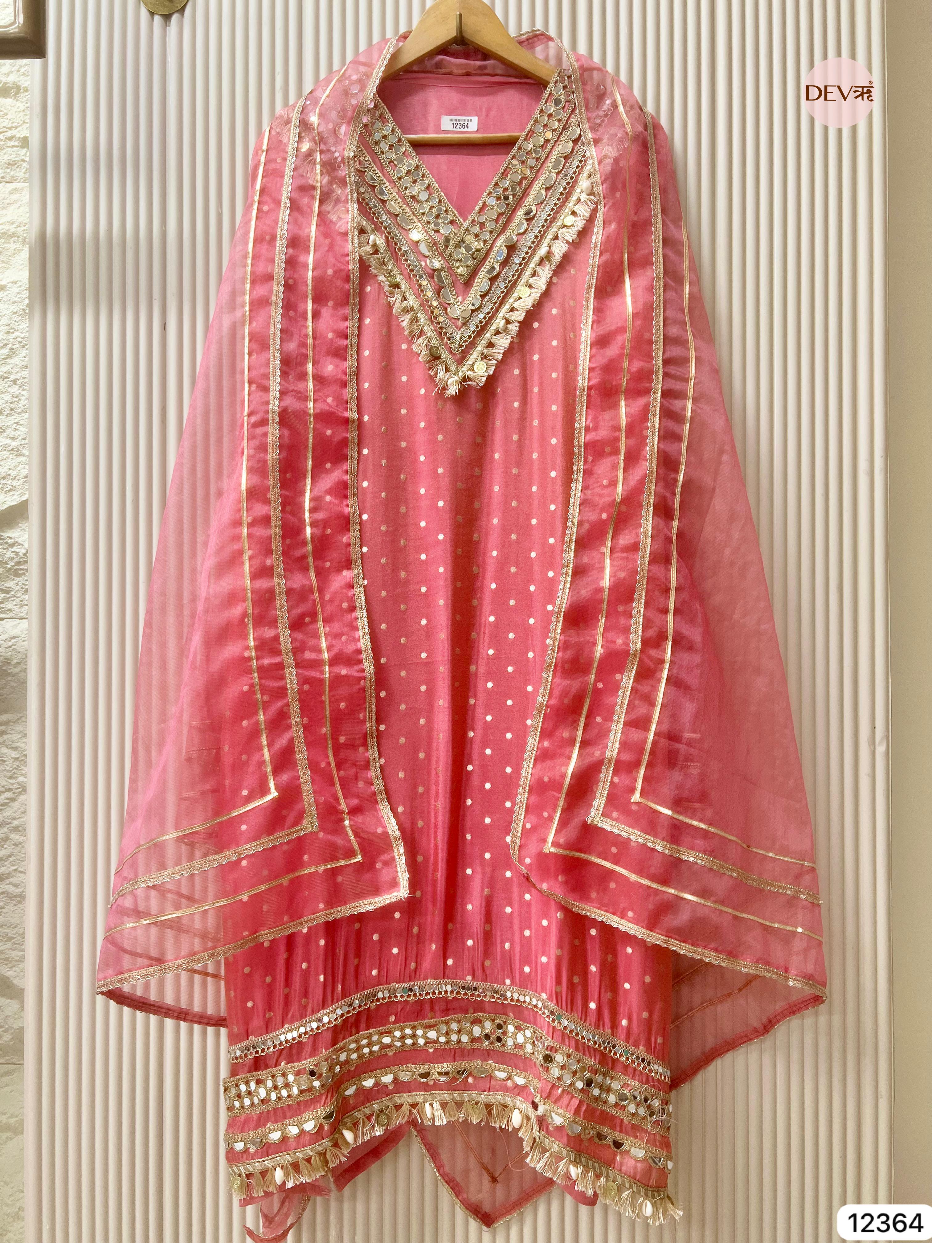Rose Pink Tissue Shimmer Embellished Unstitched 3-Piece Suit (Devri – D.No 12364)