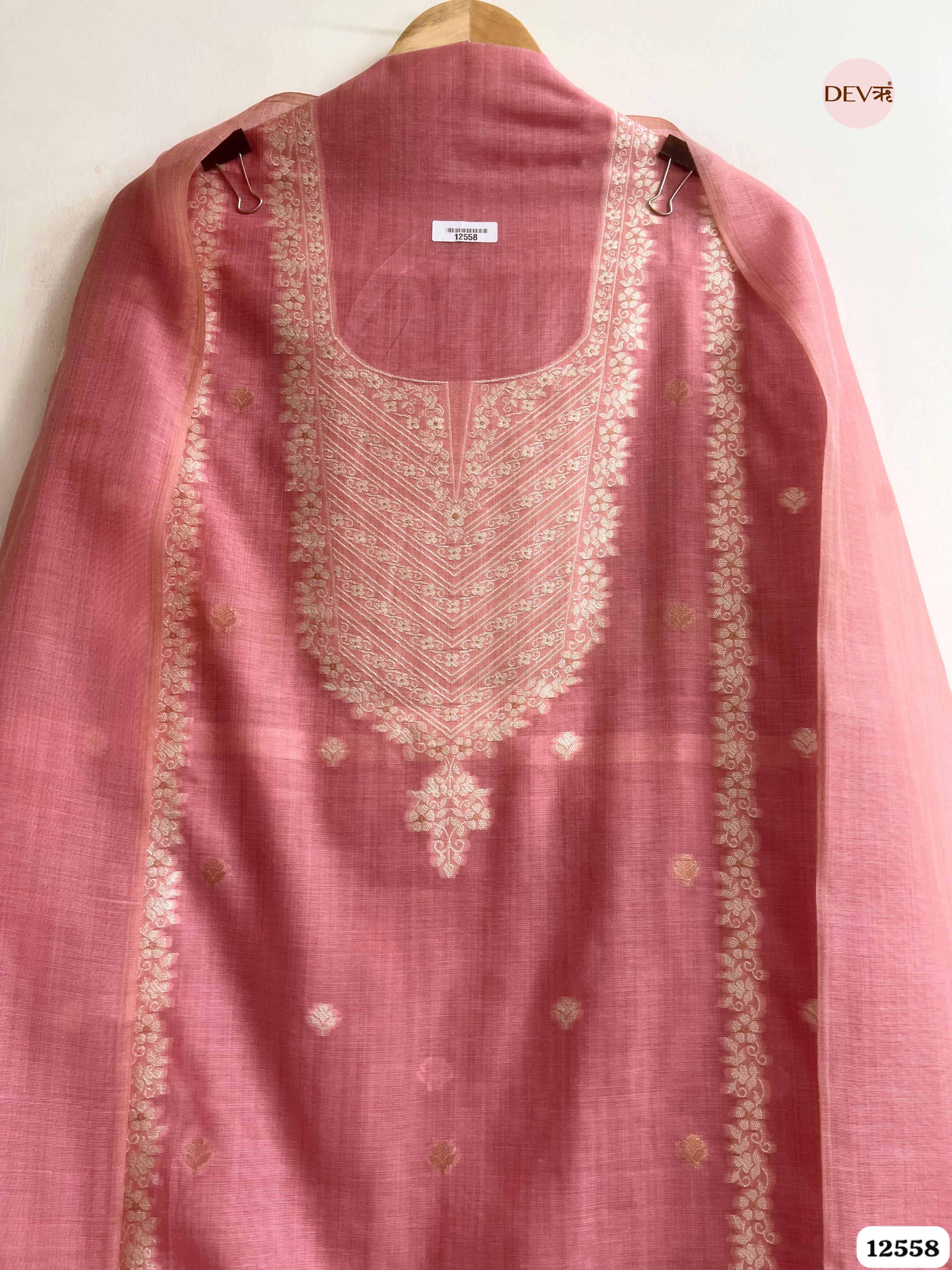 Pink Jamdani Embroidered Unstitched 3-Piece Suit (Devri – D.No 12558)