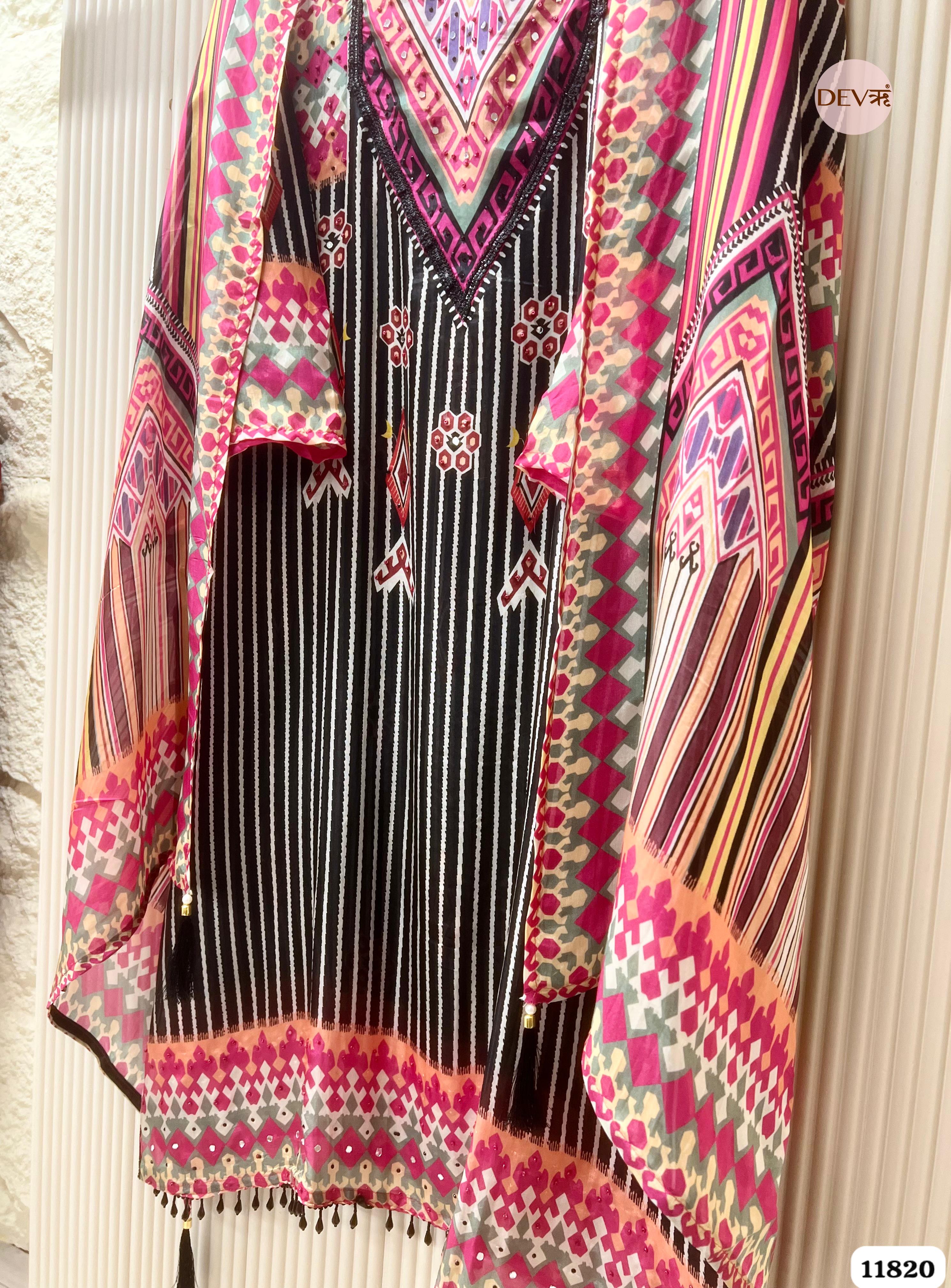 Black Muslin Printed Unstitched 3-Piece Suit (Devri – D.No . 11820)