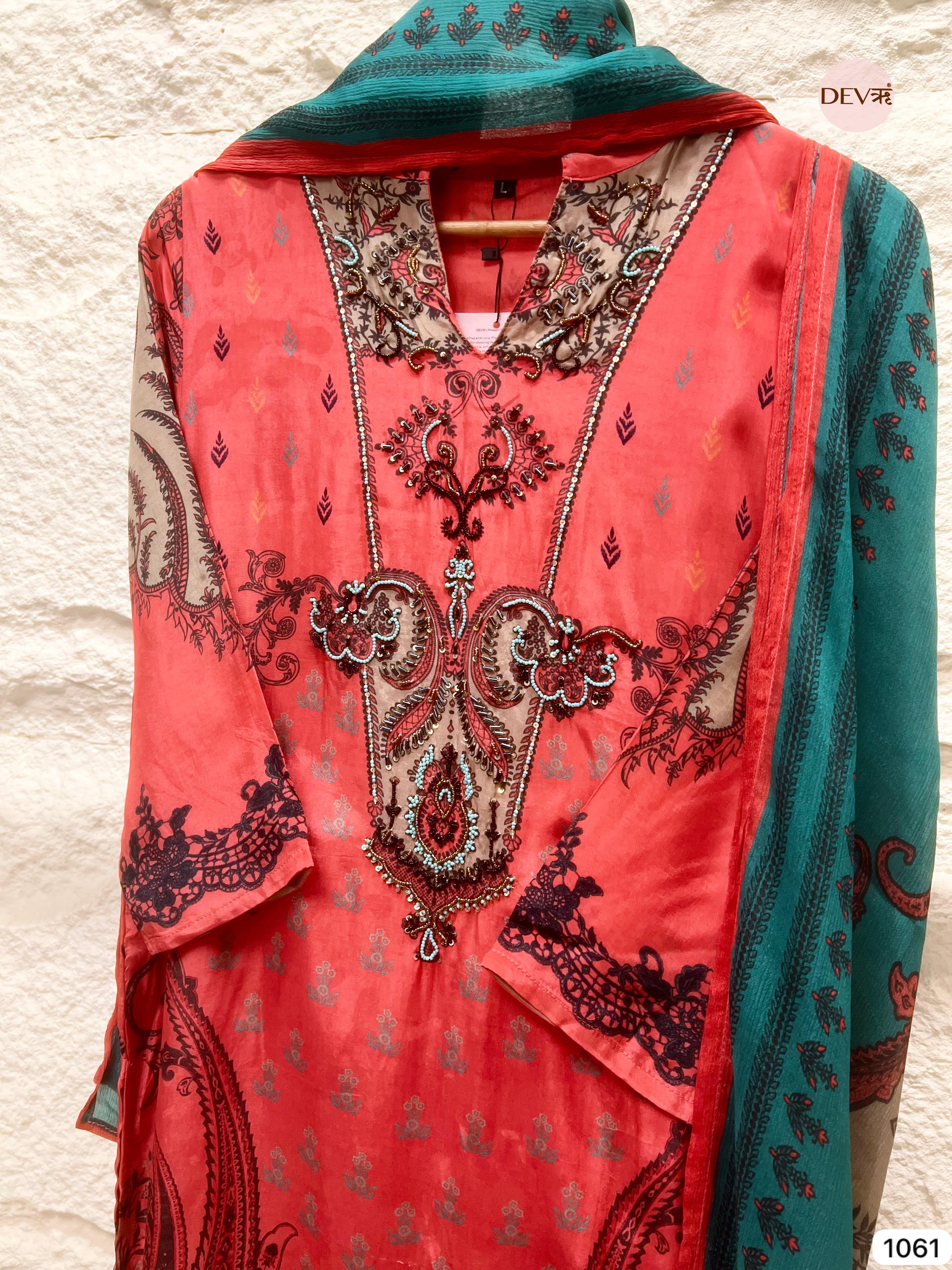 Ruhani Crepe Silk Embroidered 3-Piece Set - {1061}