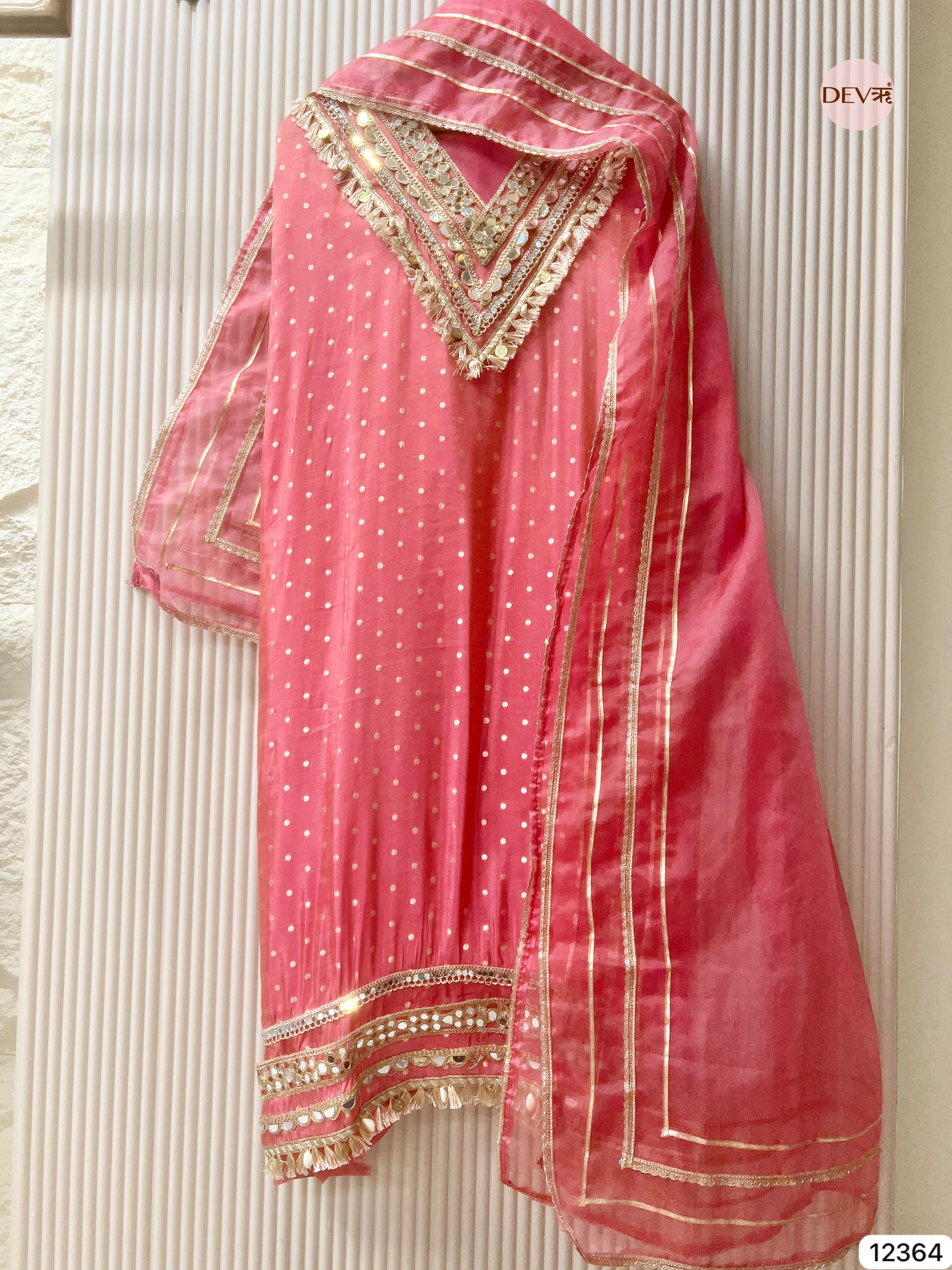 Rose Pink Tissue Shimmer Embellished Unstitched 3-Piece Suit (Devri – D.No 12364)