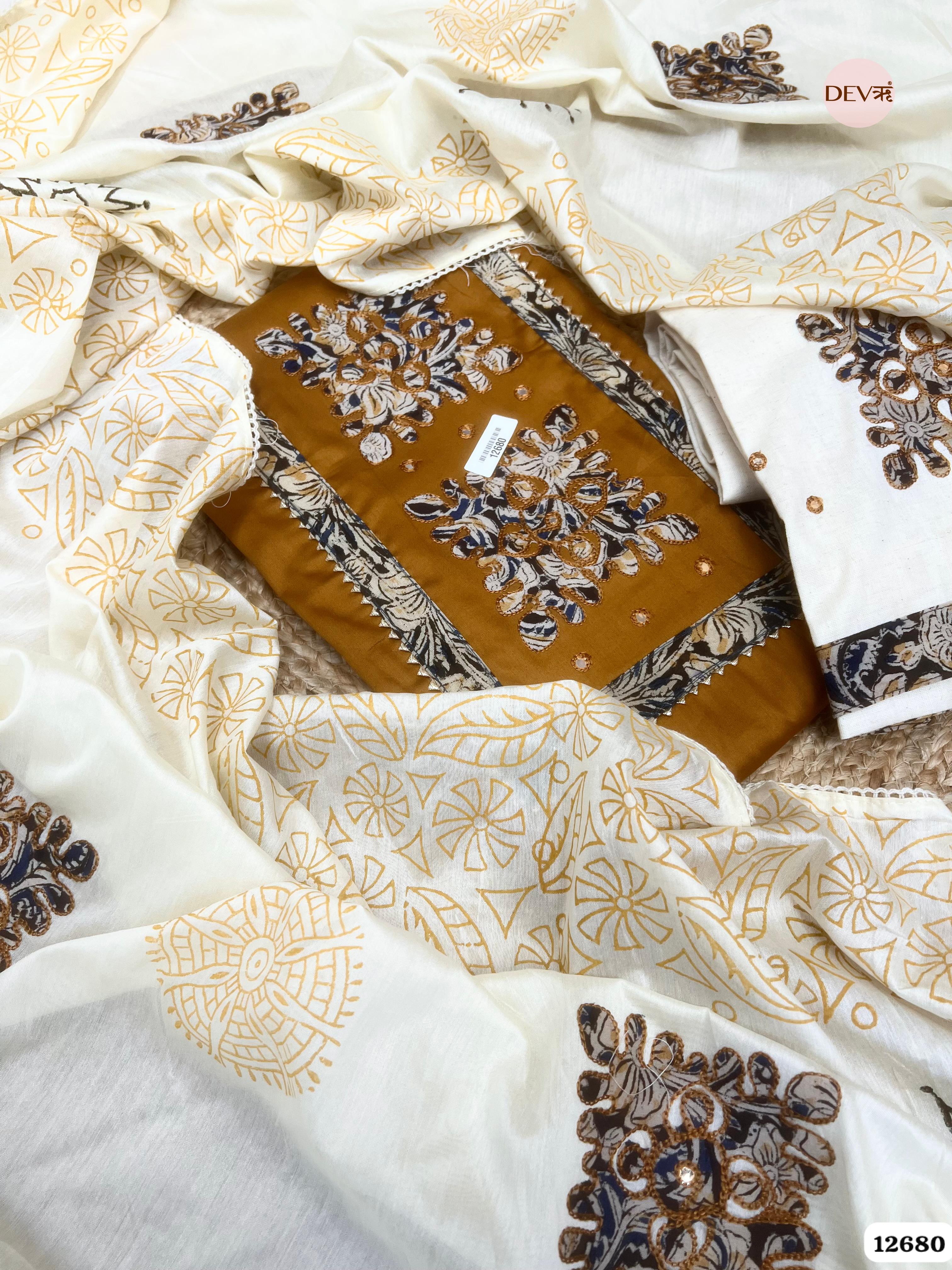 Mustard Jam Cotton Embroidered Unstitched 3-Piece Suit (Devri – D.No 12680)