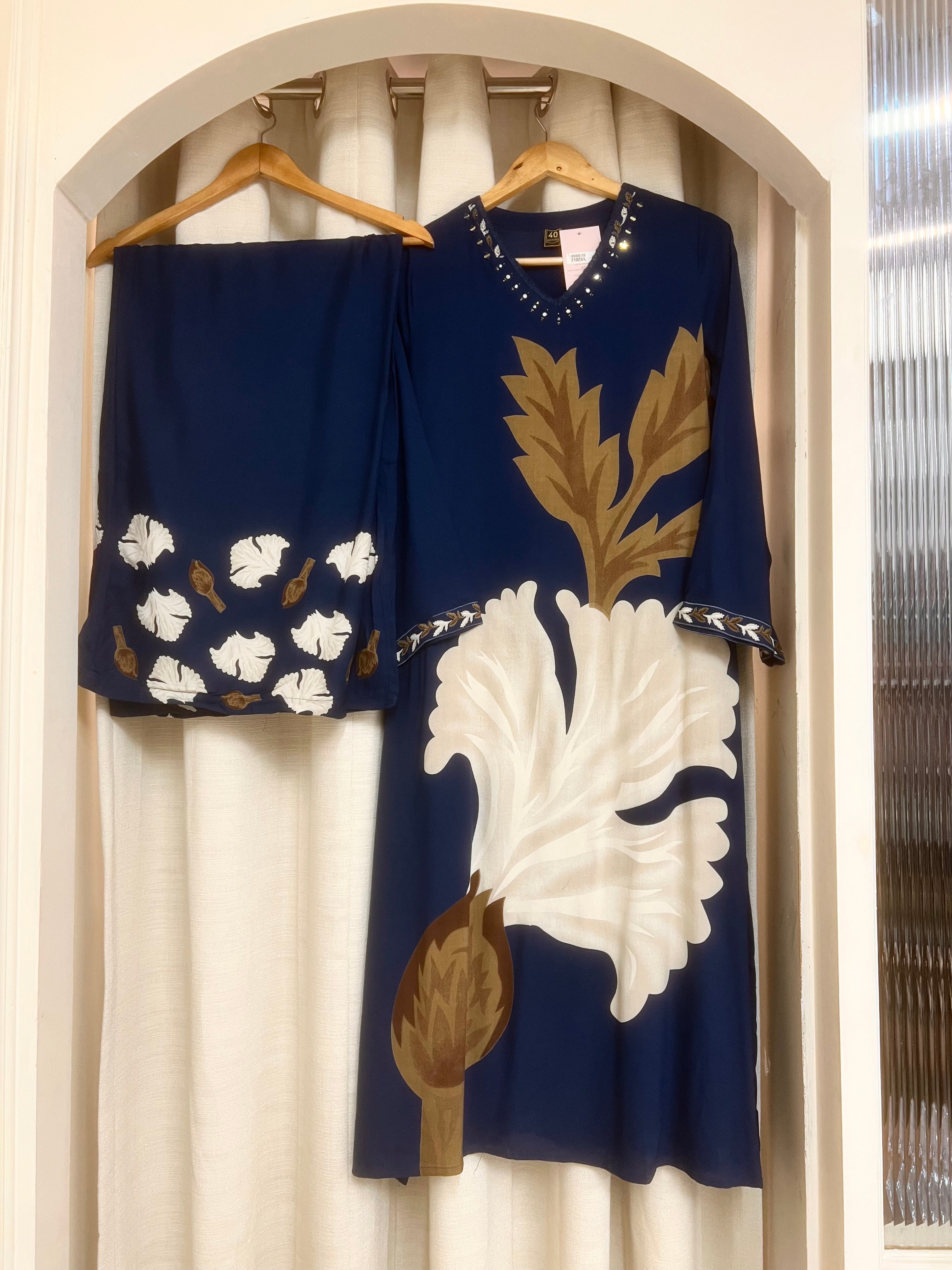 Vasanta German Reyon Printed Blue 2-Piece Set (Devri – D.No 21023)