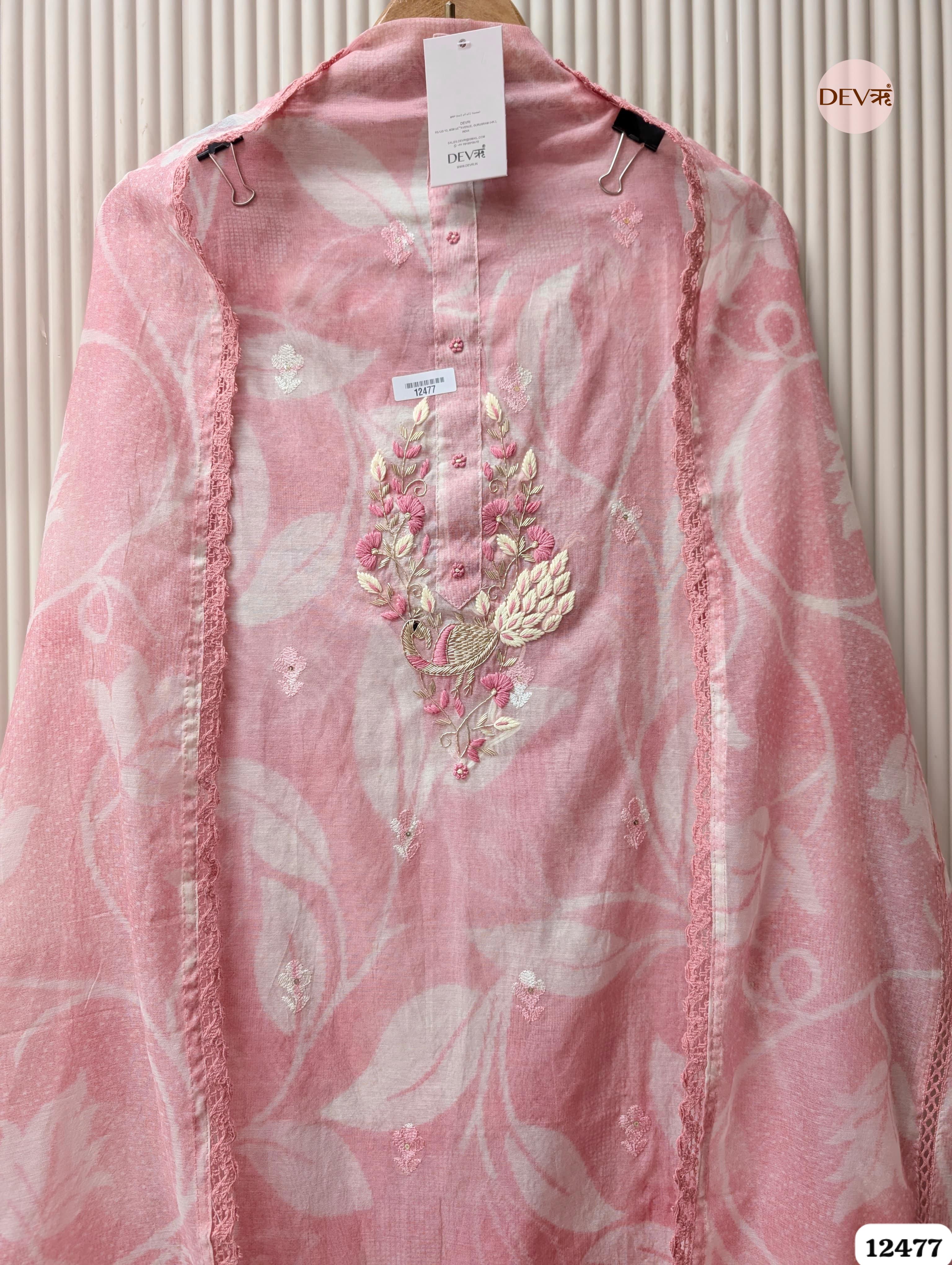 Blush Pink Mul Chanderi Embroidered Unstitched 3-Piece Suit (Devri – D.No. 12477)