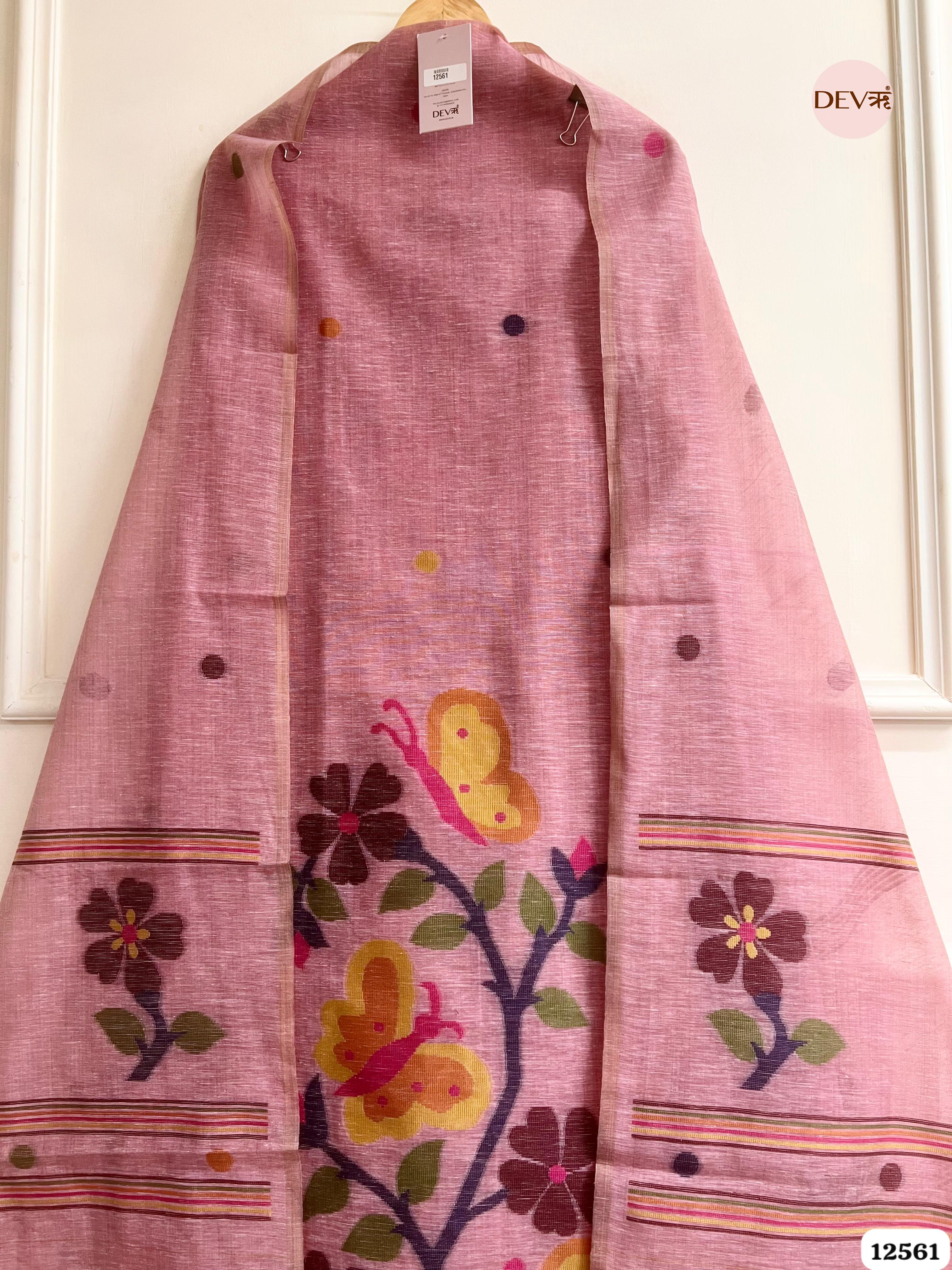 Pink Linen Printed Unstitched 3-Piece Suit (Devri – D.No 12561)