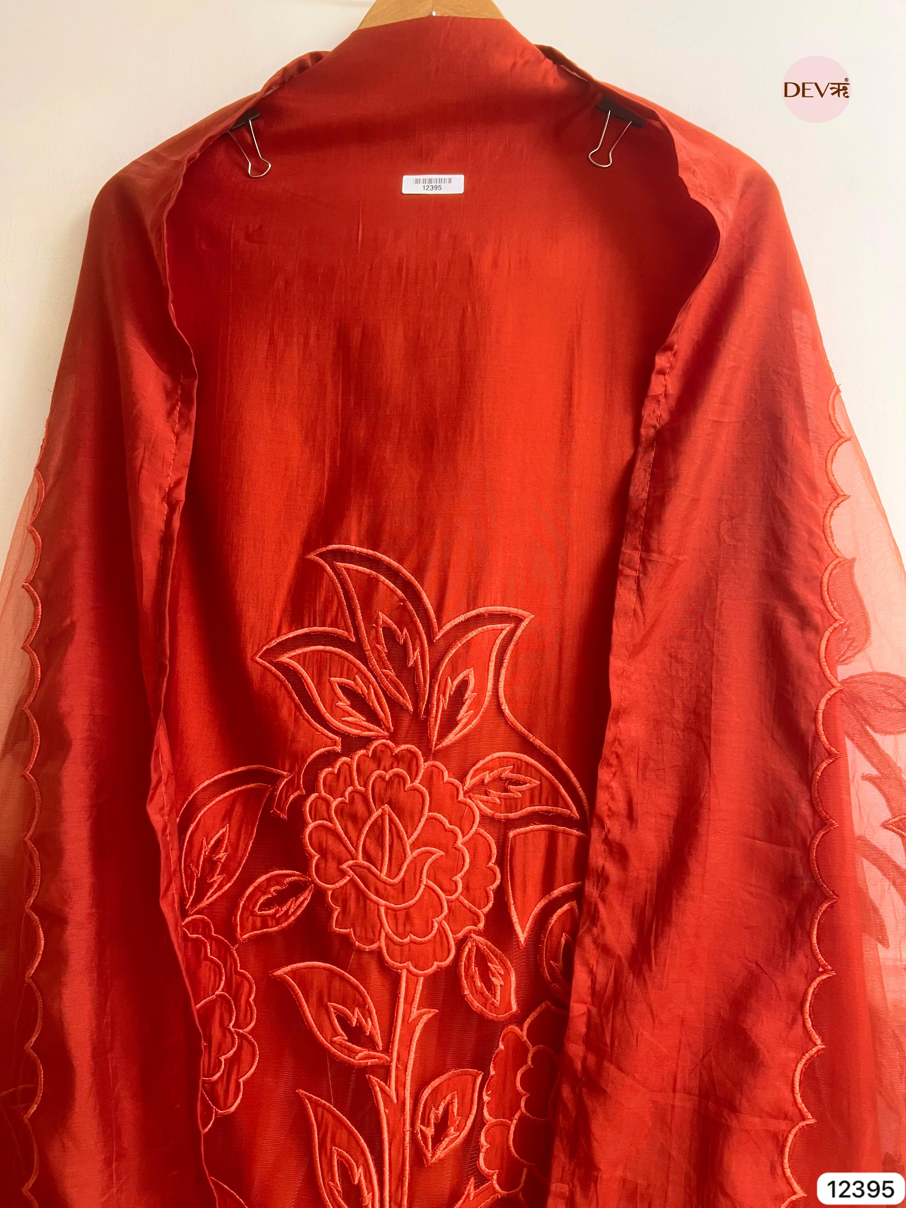 Rust Modal Silk Embroidered Unstitched 3-Piece Suit (Devri – D.No 12395)