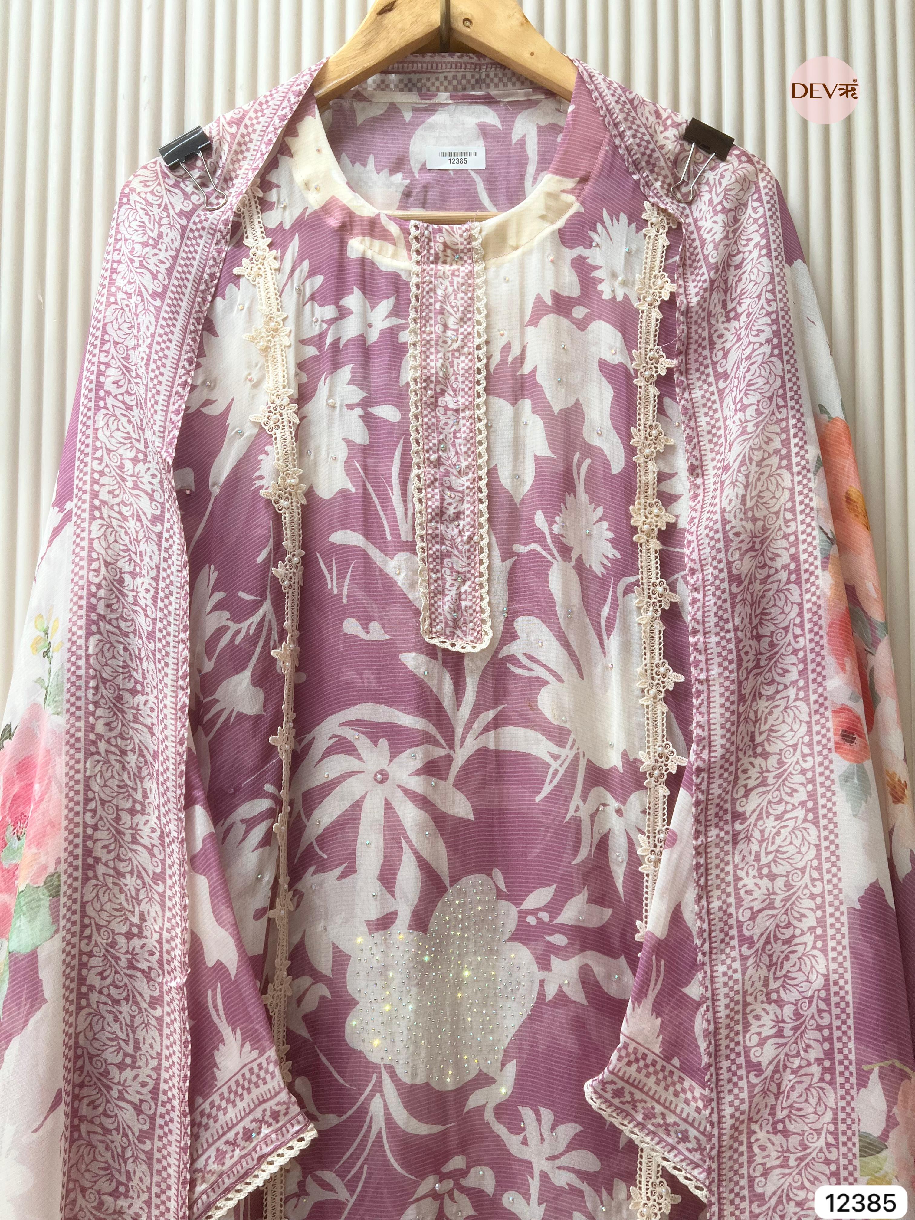 Dusty Mauve Organza Printed Unstitched 3-Piece Suit (Devri – D.No 12385)
