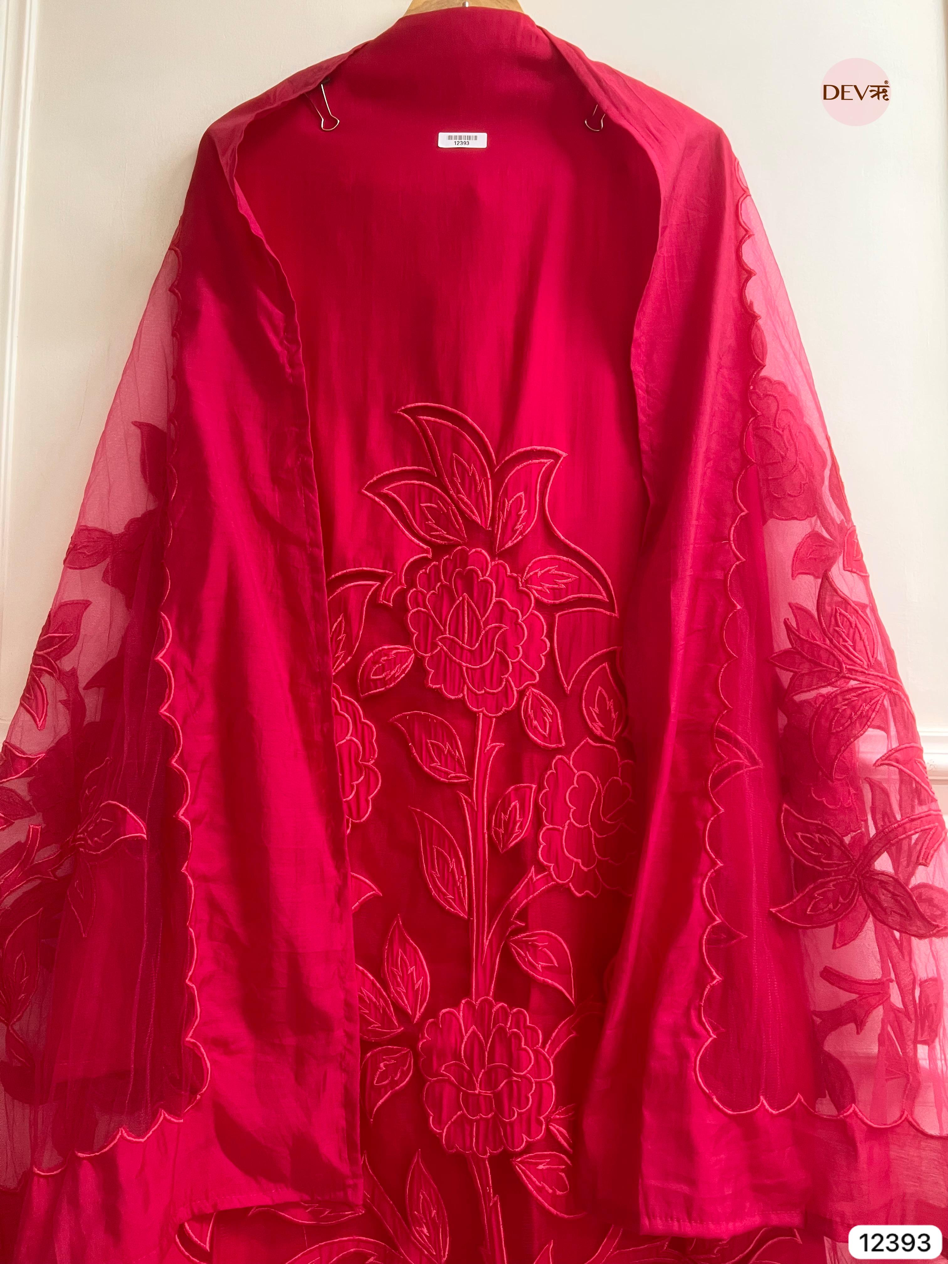 Magenta Modal Silk Embroidered Unstitched 3-Piece Suit (Devri – D.No 12393)