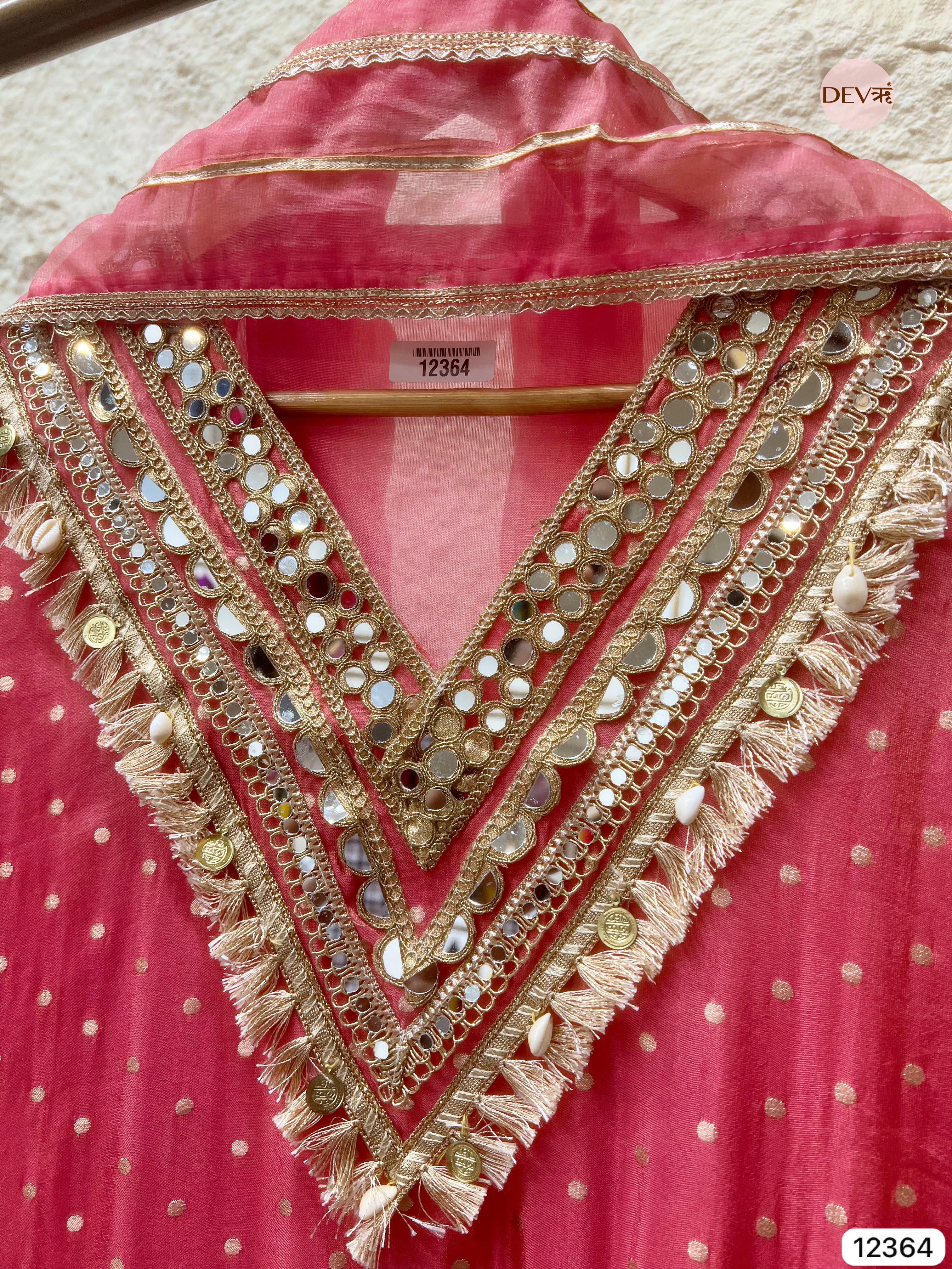 Rose Pink Tissue Shimmer Embellished Unstitched 3-Piece Suit (Devri – D.No 12364)